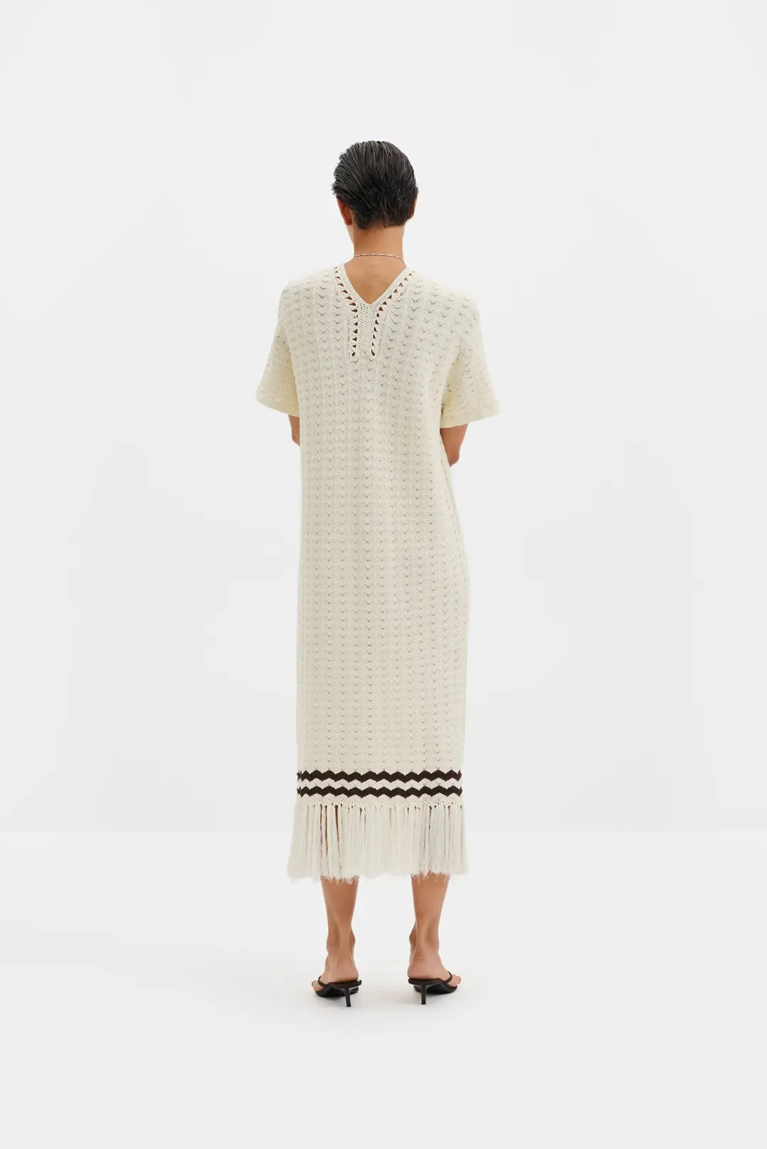 Kira Knitted Fringe Midi Dress White - White