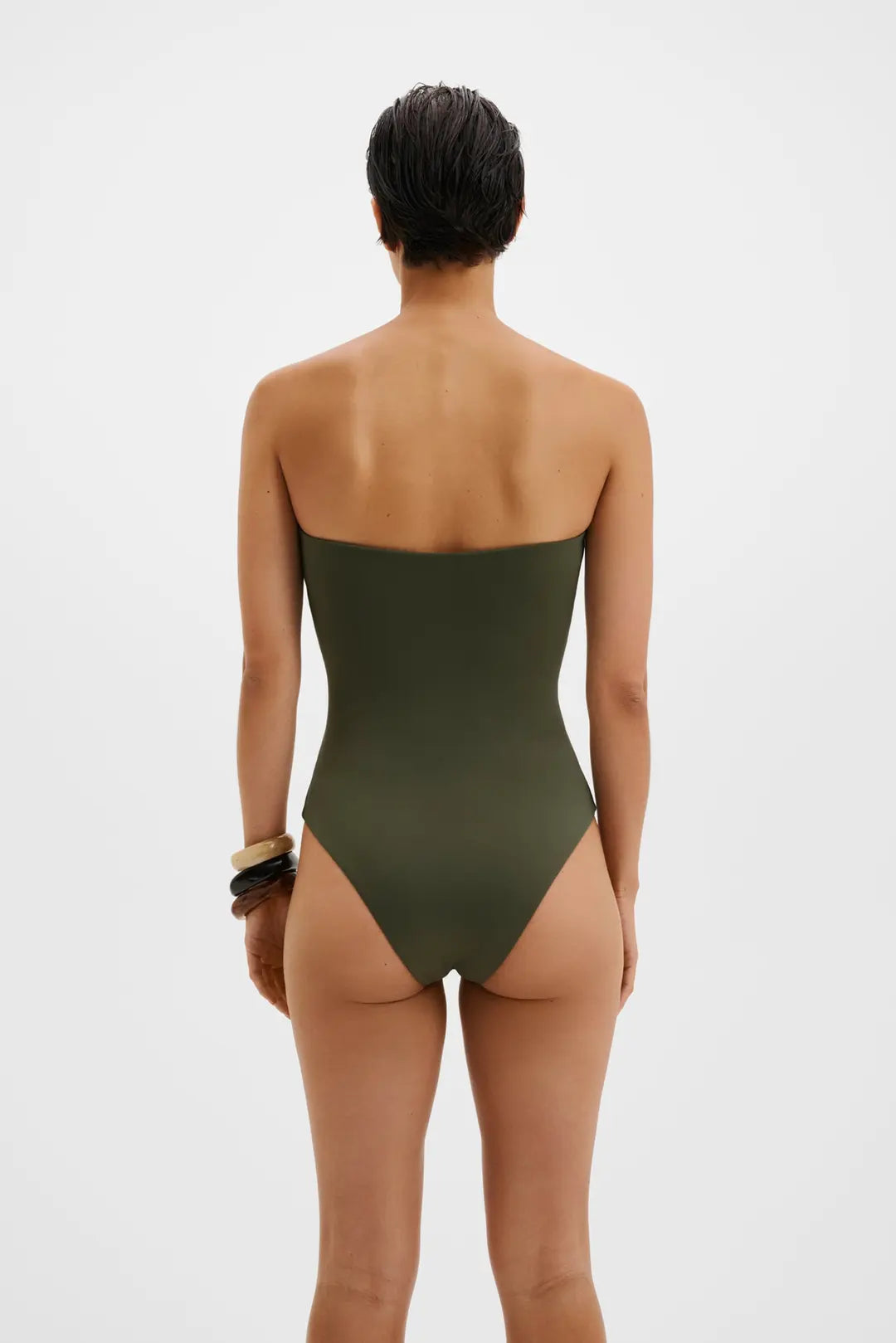Milea Gold Embellished Bandeau Swimsuit Dusty Olive - Olive