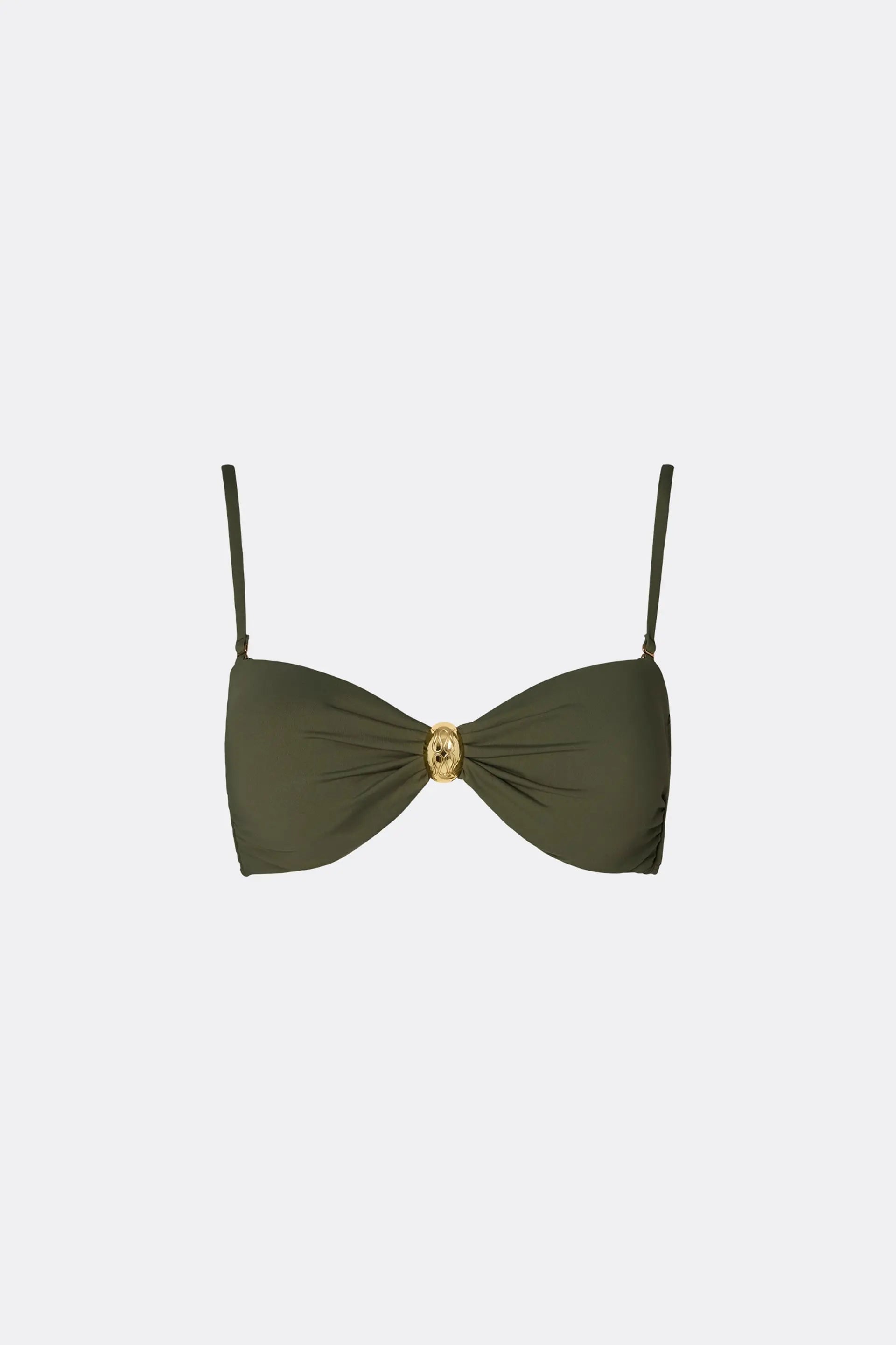 Leana Gold Embellished Bandeau Bikini Top Dusty Olive - Olive