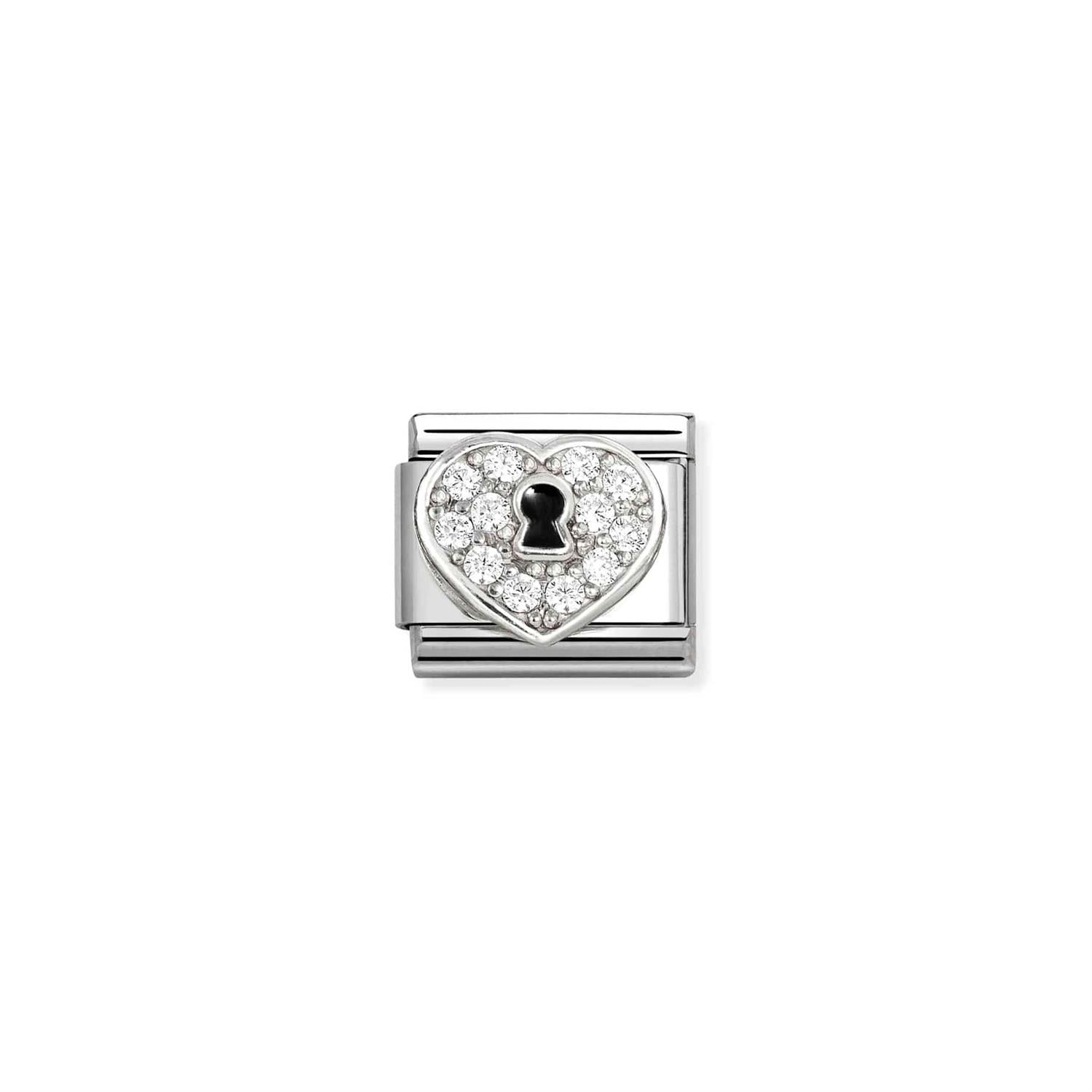 Heart Padlock White Charm - Silver