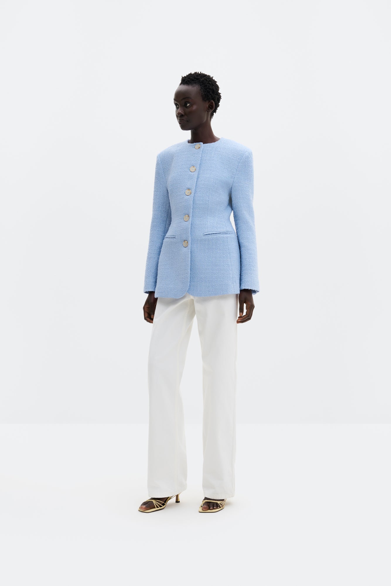 Carol Fitted Round Neck Blazer Sky - Sky Blue