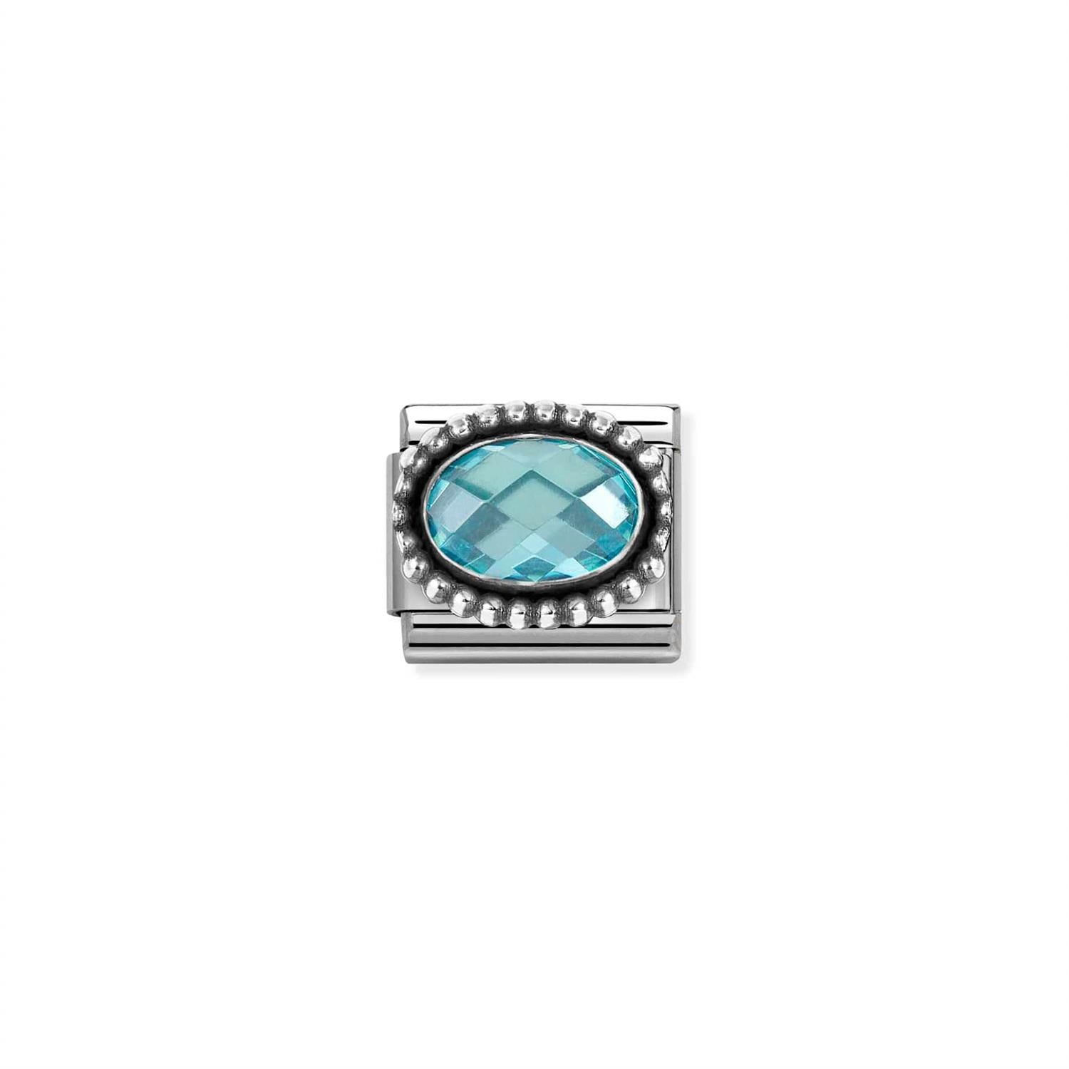Faceted Cubic Zirconia Beaded Light Blue Link Charm - Sky Blue