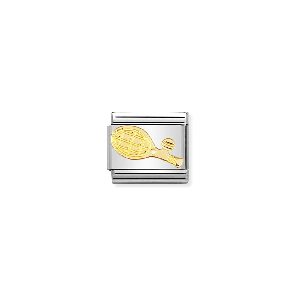 Tennis Racket Gold Link Charm - Silver