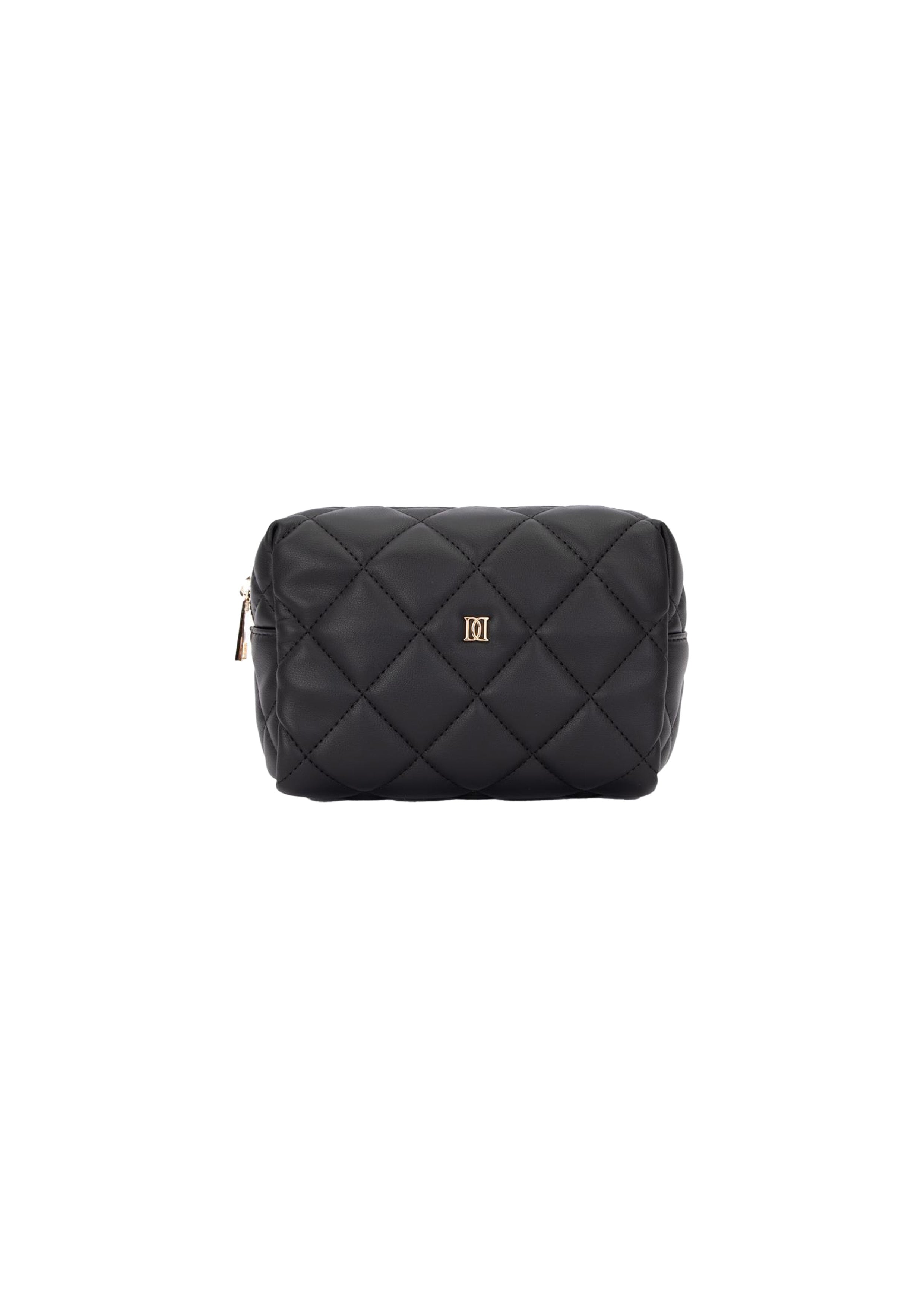 Leather Quilted Make-Up Pouch Small Black - Black