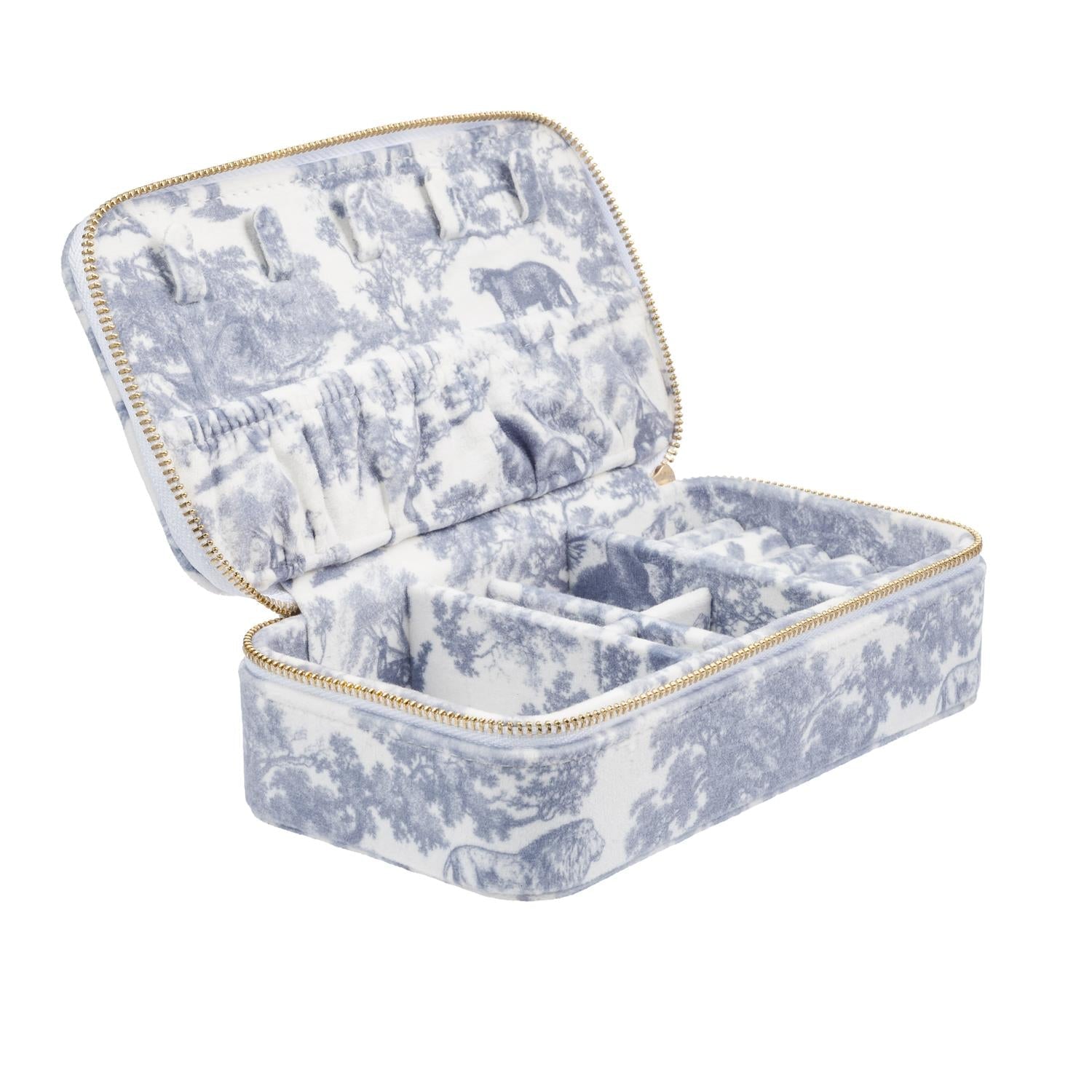 Velvet Jewellery Box Country Blue Savannah Pattern - Sky Blue