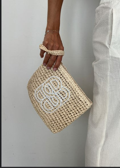 Mim Straw Clutch Beige - Beige