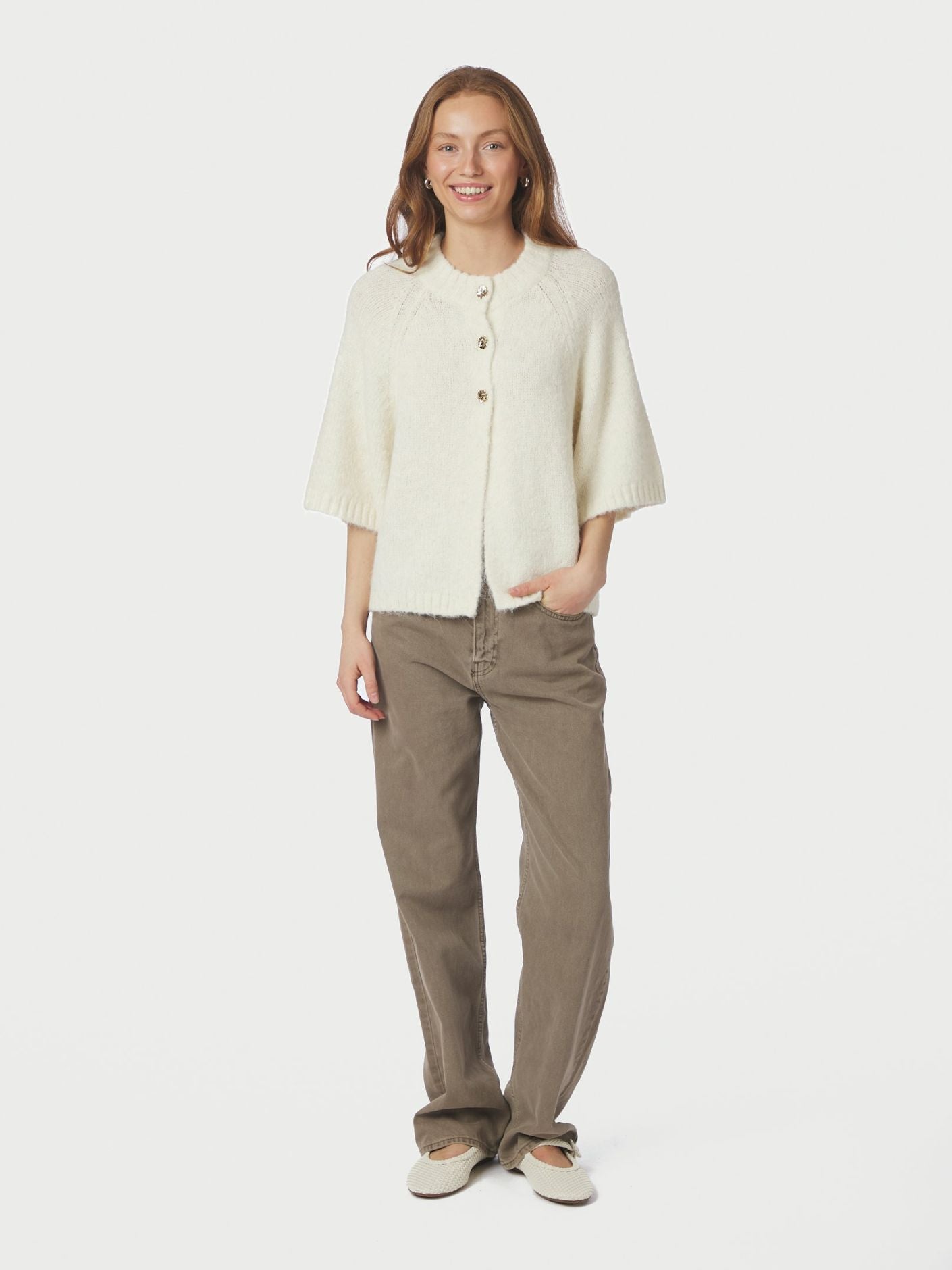 Benuta Fluffy Knit Cardigan Off White - Off-White