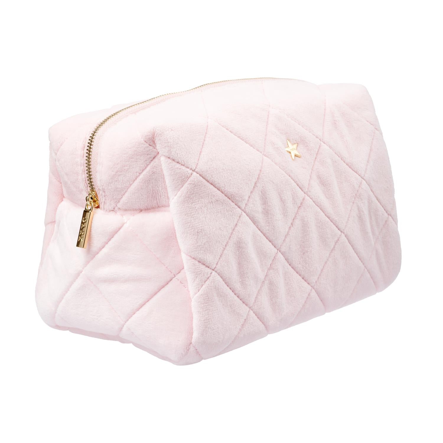 Velvet Square Quilted Make-Up Pouch Large Cotton Candy - Pink