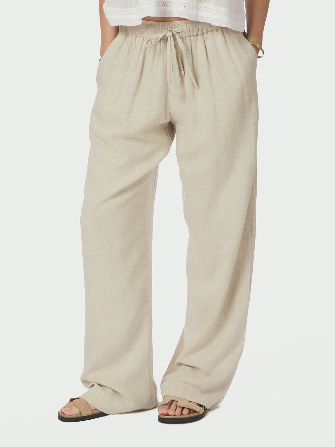 Sonar Drapy Linen Pants Natural - Beige