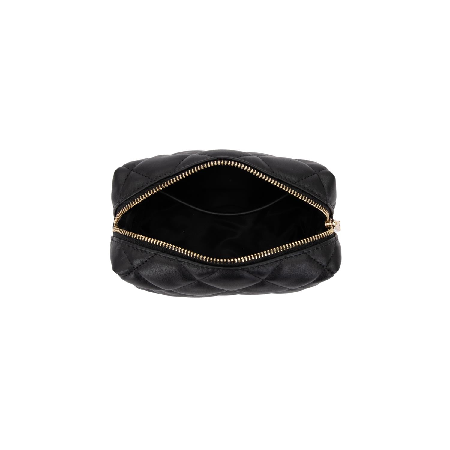 Leather Quilted Make-Up Pouch Small Black - Black