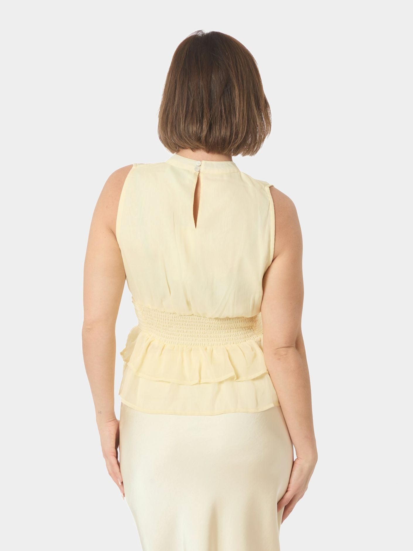 Ansol Solid Chiffon Top Light Yellow - Cream