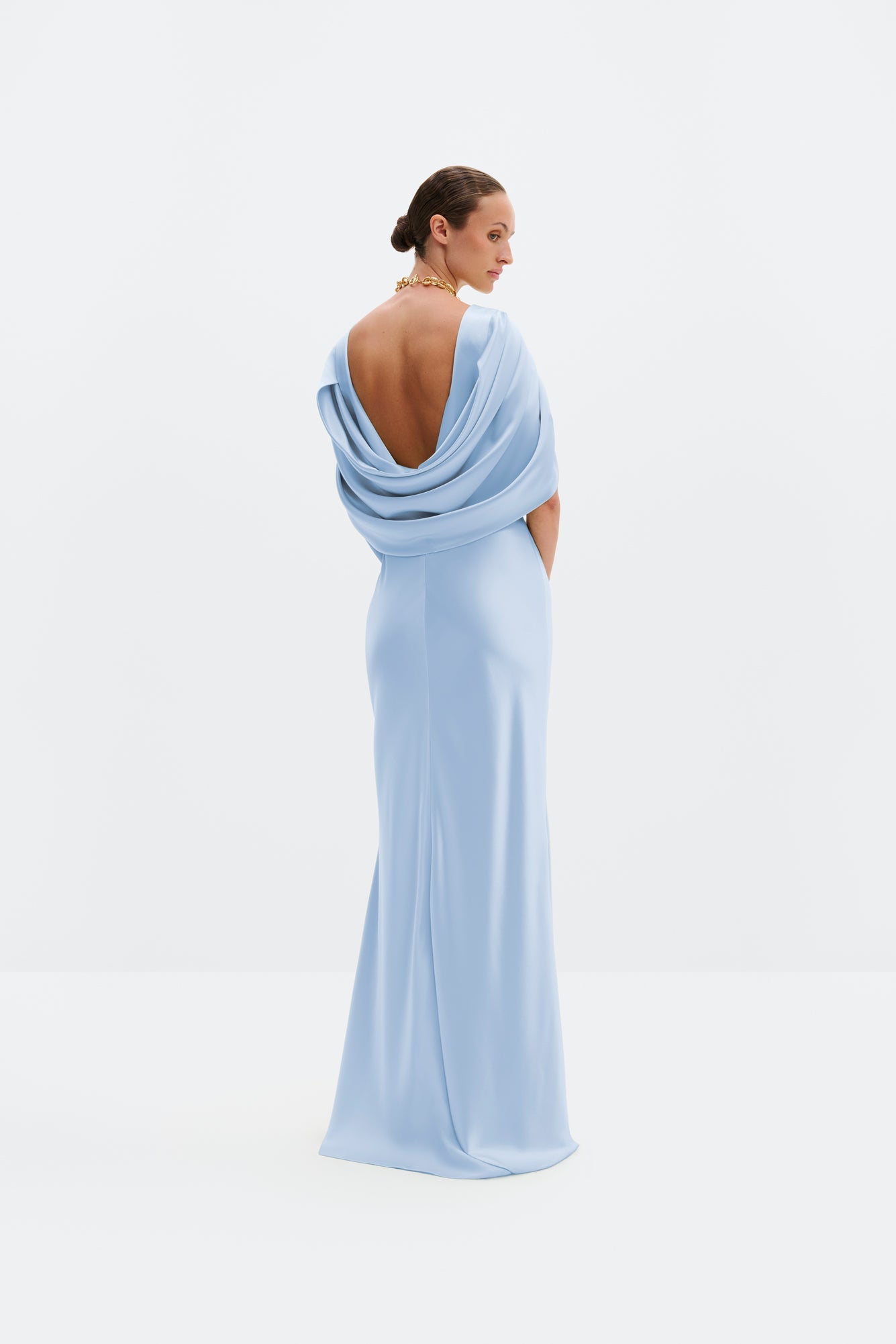 Louise Draped Back Maxi Dress Dusty Blue - Sky Blue