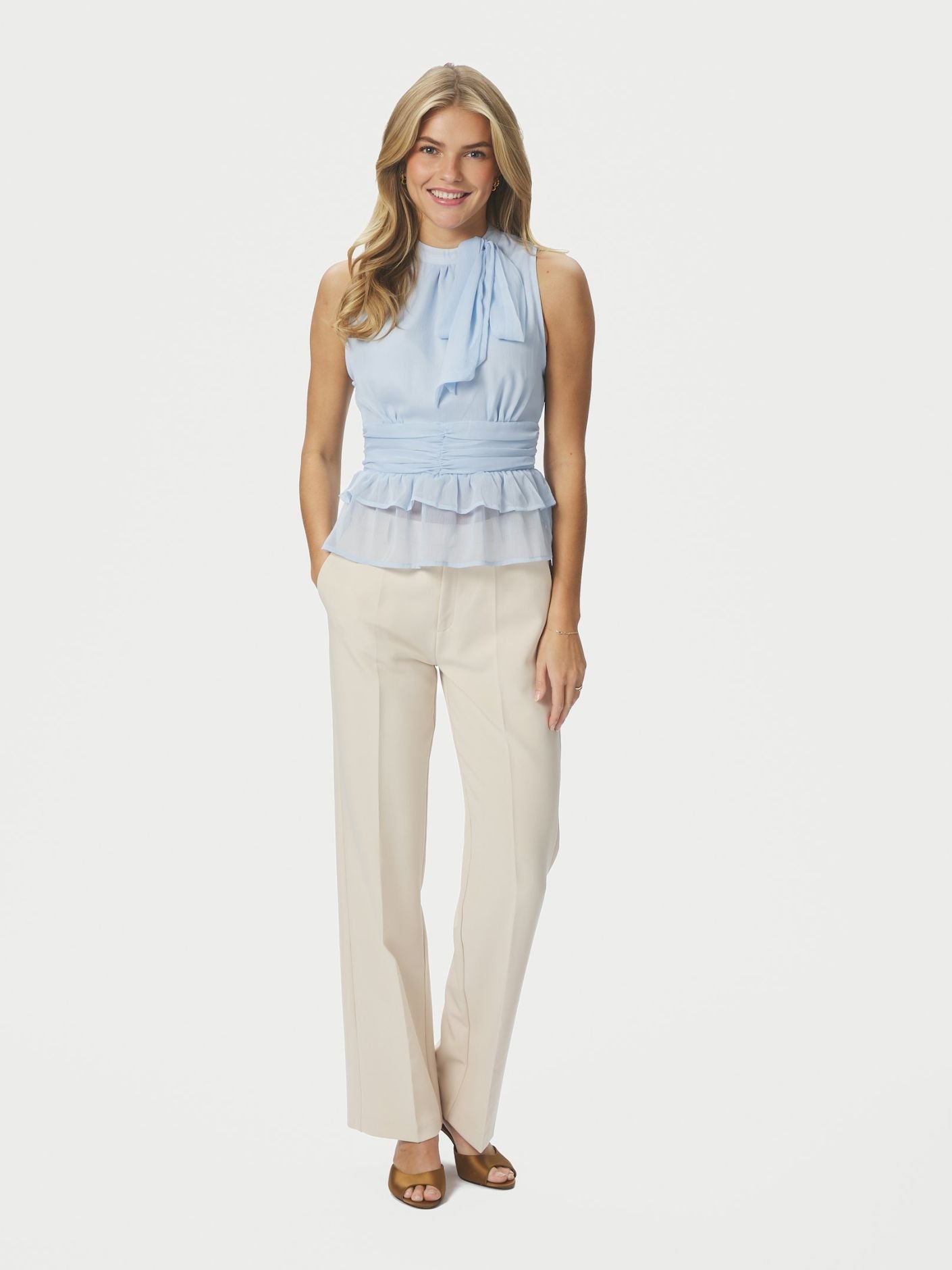 Ansol Solid Chiffon Top Light Blue - Sky Blue
