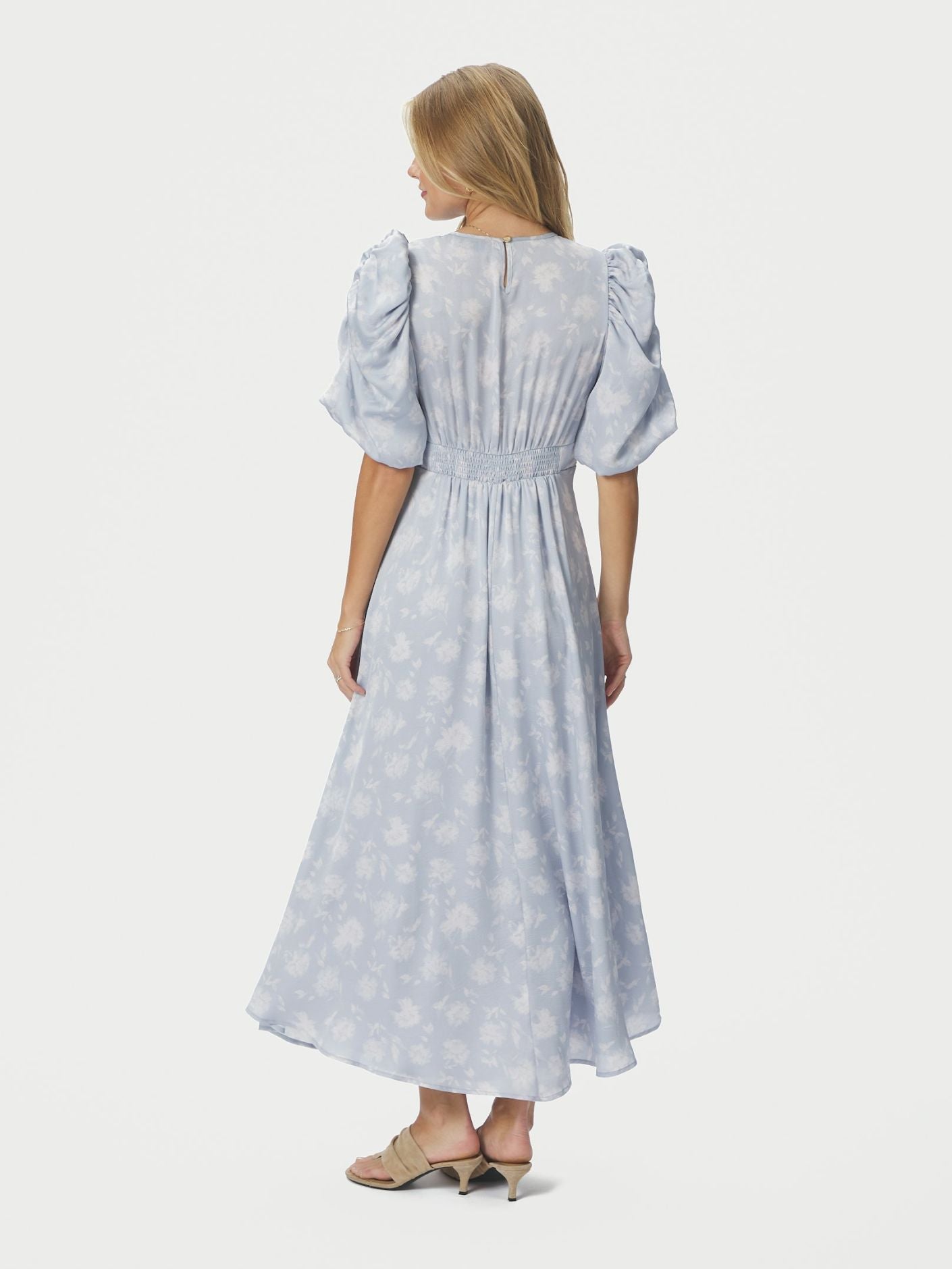 Kikka Faded Flower Dress Light Blue - Sky Blue