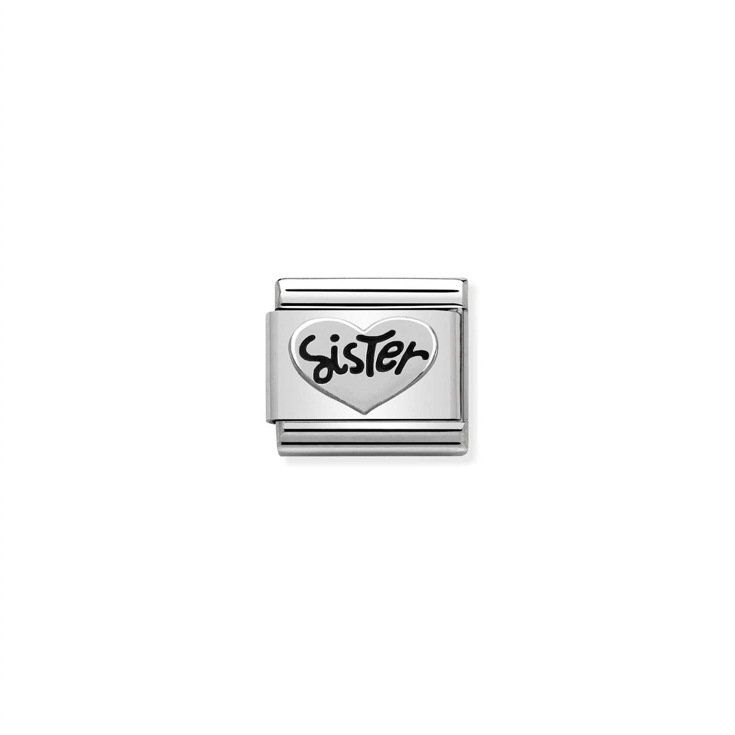 Sister Heart Silver Link Charm - Silver