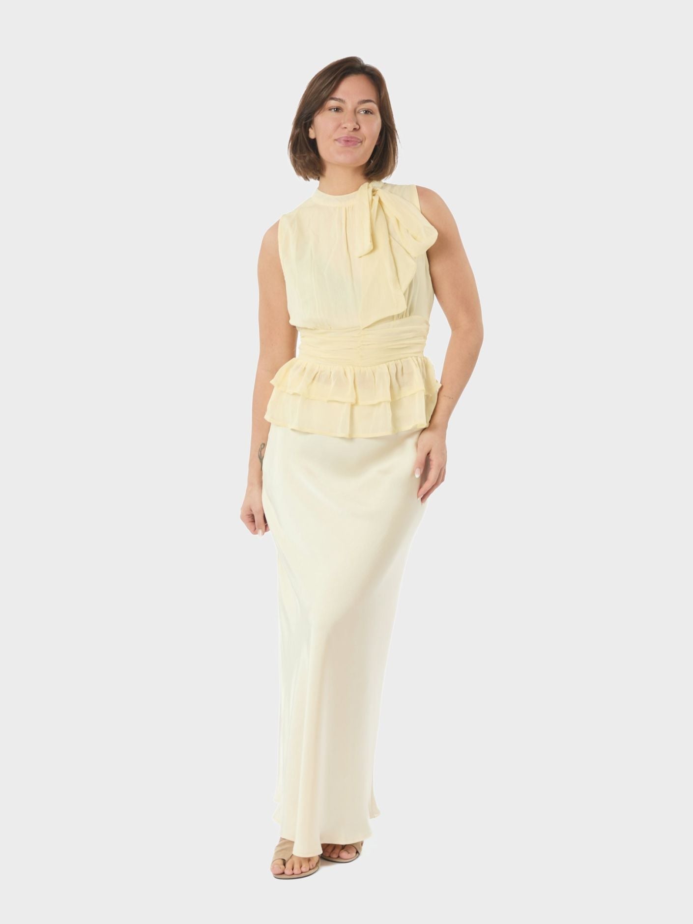 Ansol Solid Chiffon Top Light Yellow - Cream