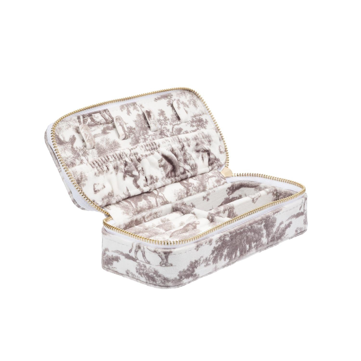 Velvet Jewellery Box Mini Warm Taupe Savannah Pattern - Beige