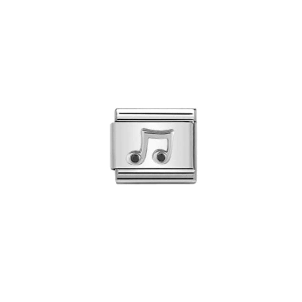 Music Note with Cubic Zirconia Silver Link - Silver