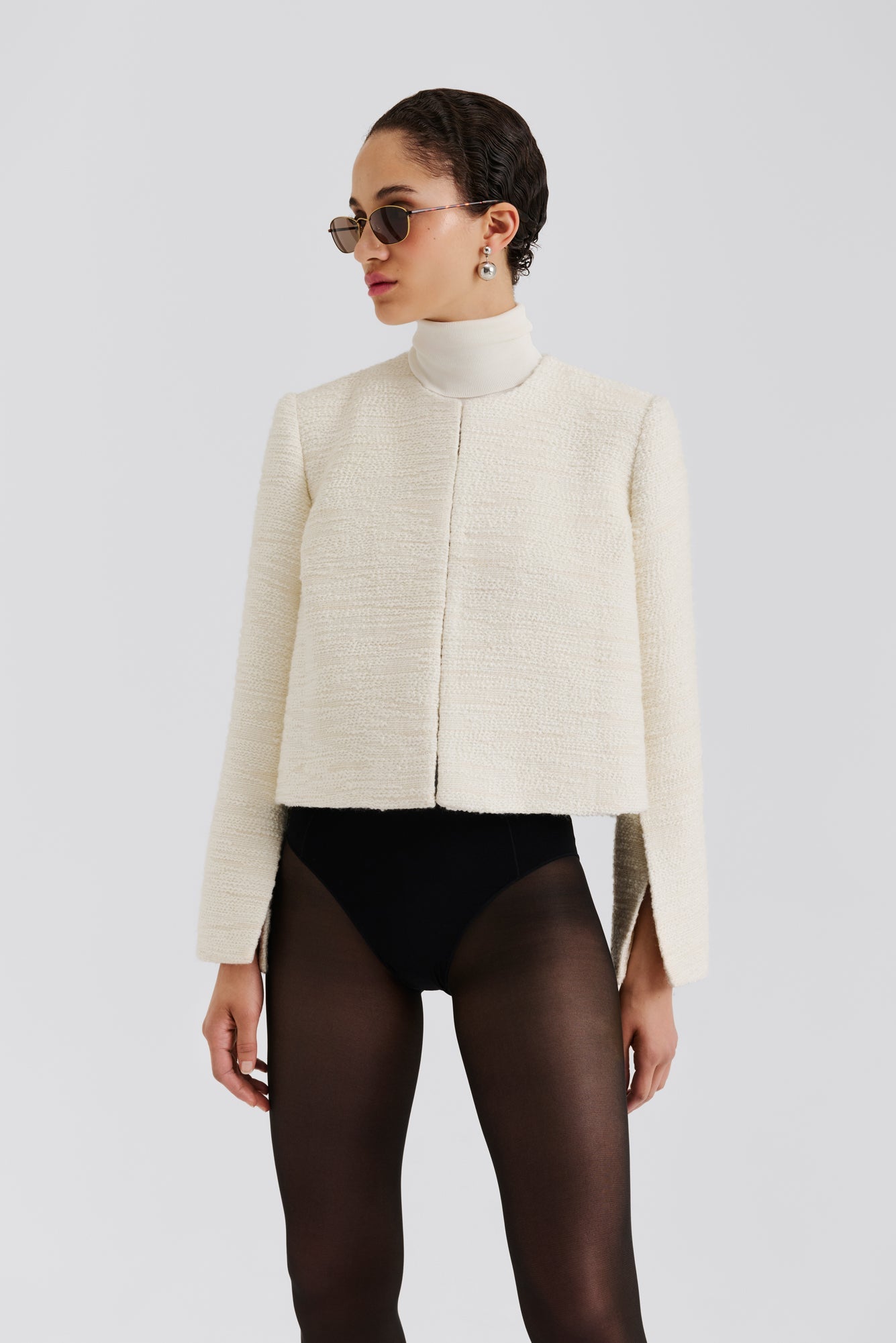 Ruthie Cropped Boucle Blazer Vanilla - Cream