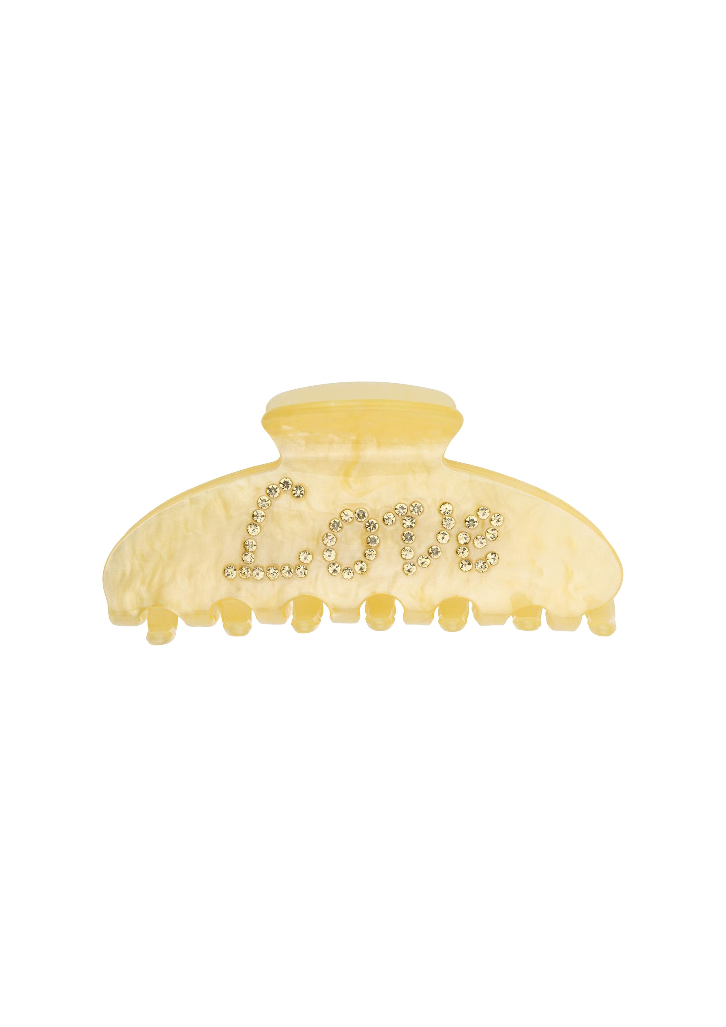Text Hair Claw "Love" Pale Yellow w/ Pale Yellow - Yellow