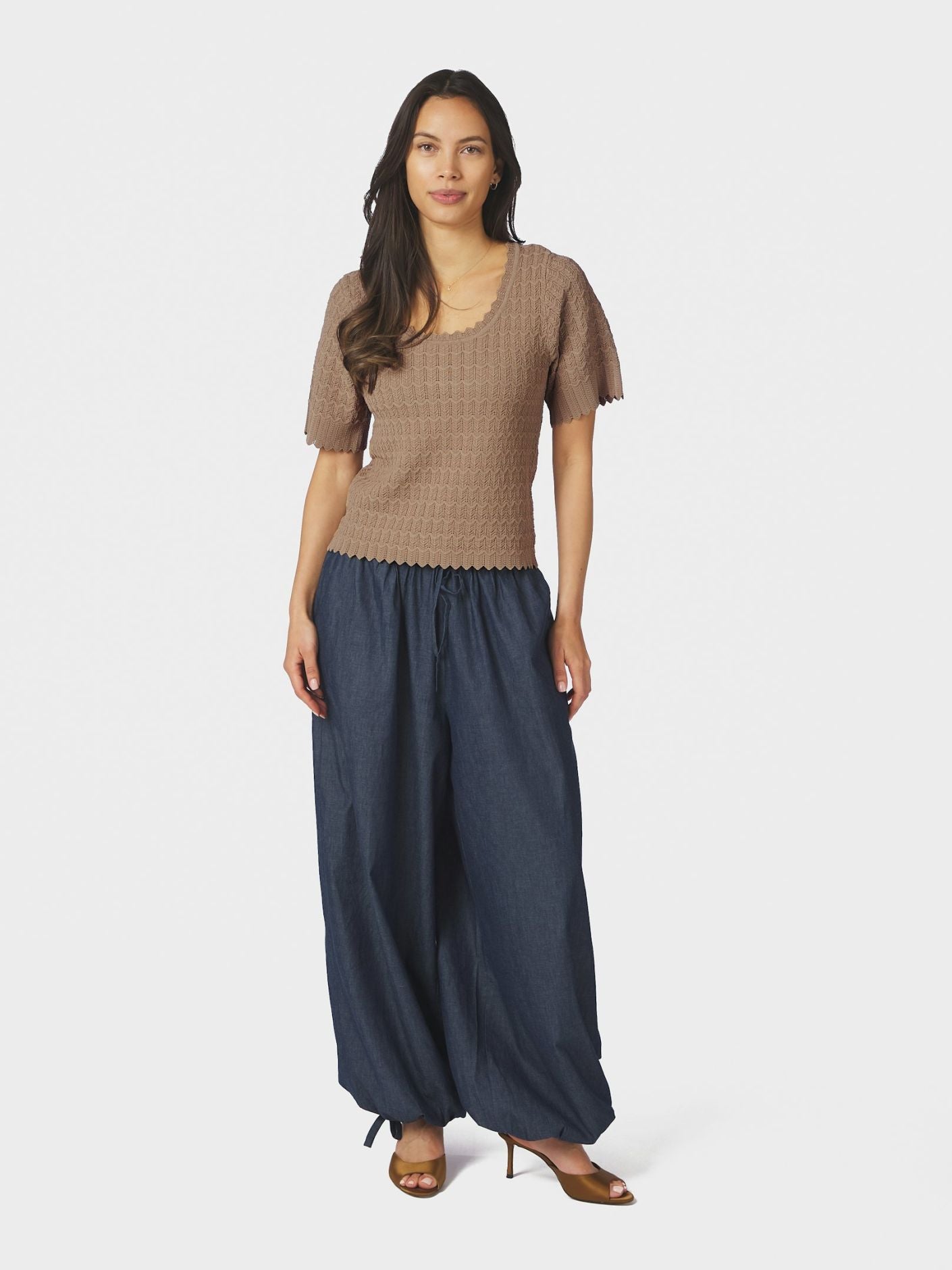 Meiko Fine Crochet Blouse Taupe - Beige