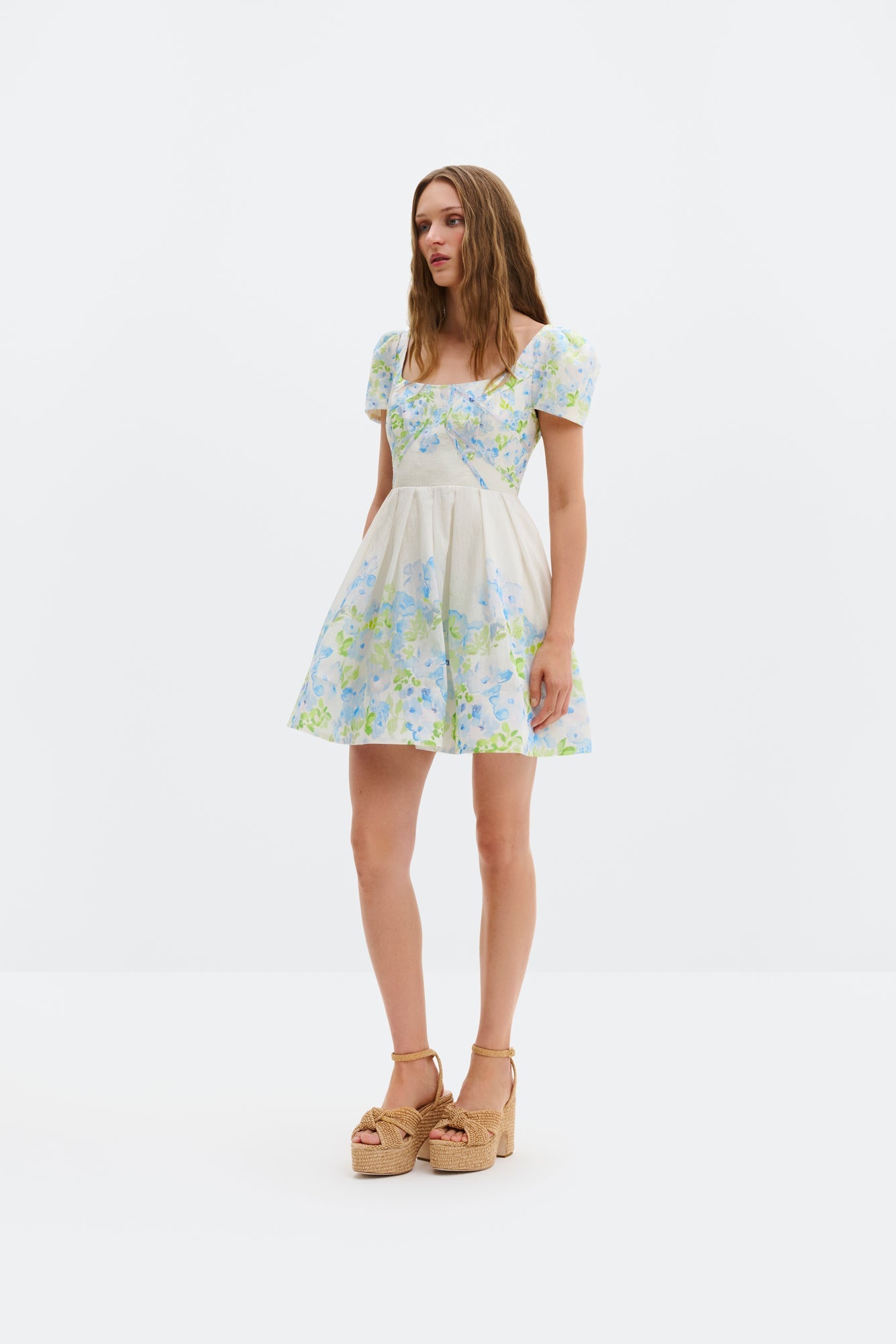Vanda Pouf Sleeve Mini Dress Pastel Floral Vanilla - Cream