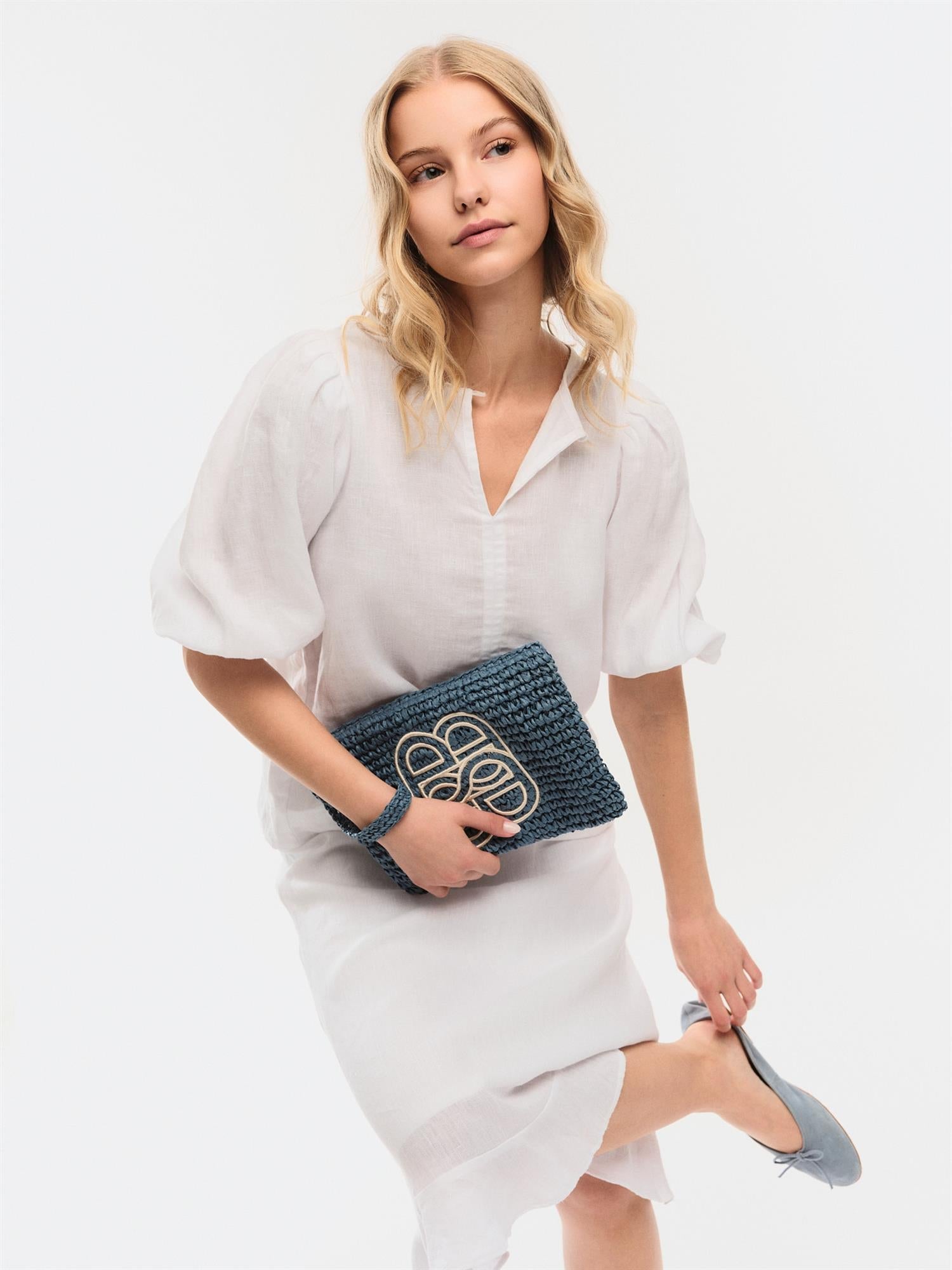 Mim Straw Clutch Blue - Cobalt
