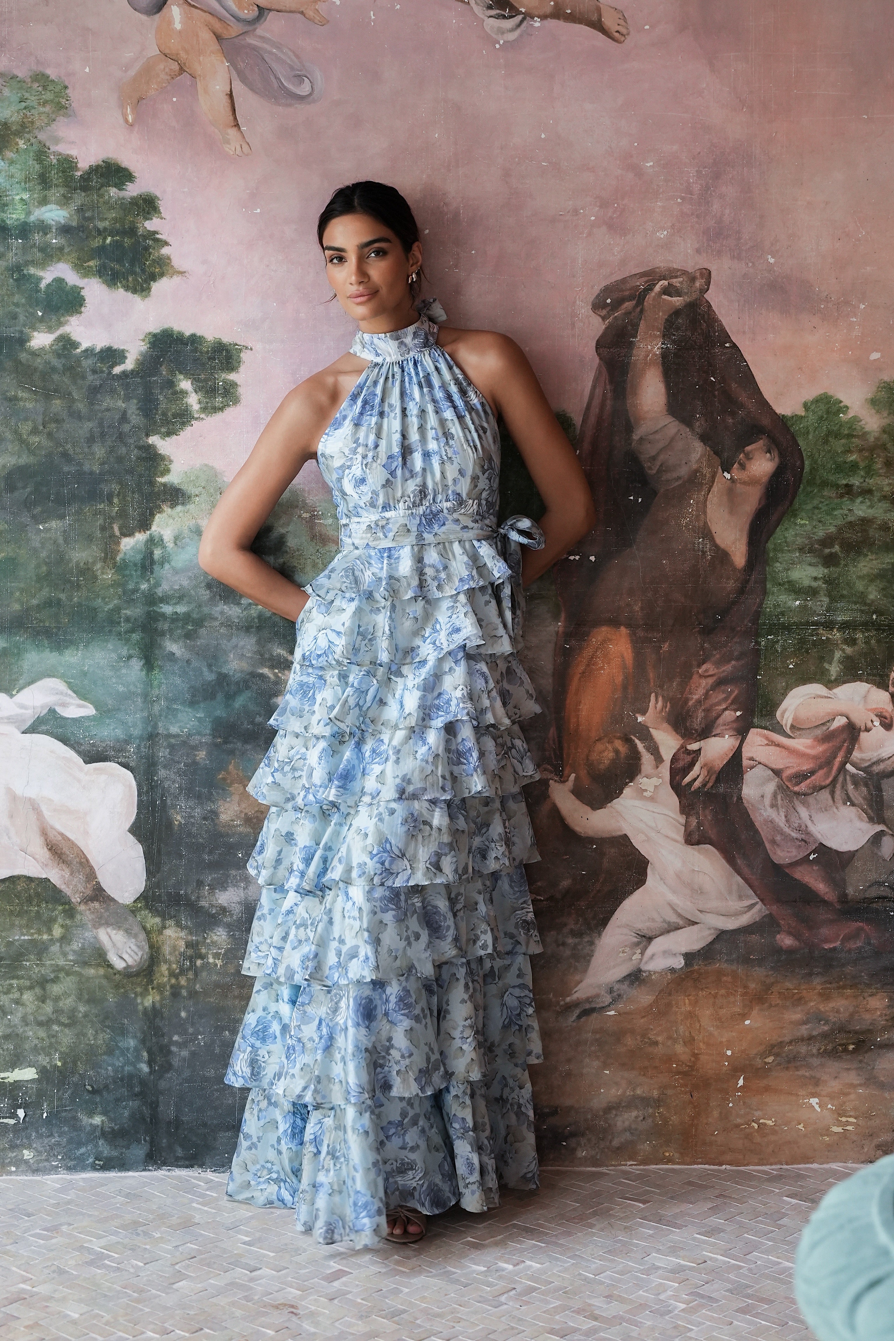 Angel Maxi Dress Midnight Bloom - Sky Blue