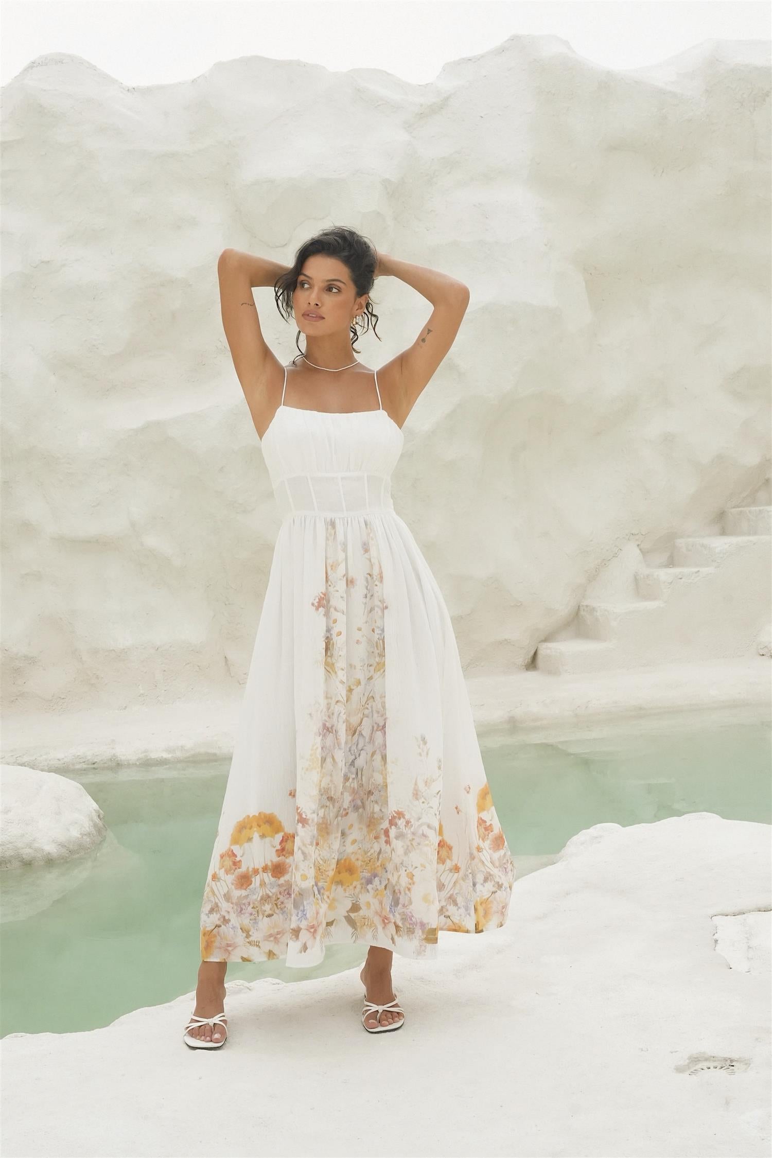 Bernadotte Midi Dress Misty Garden - White