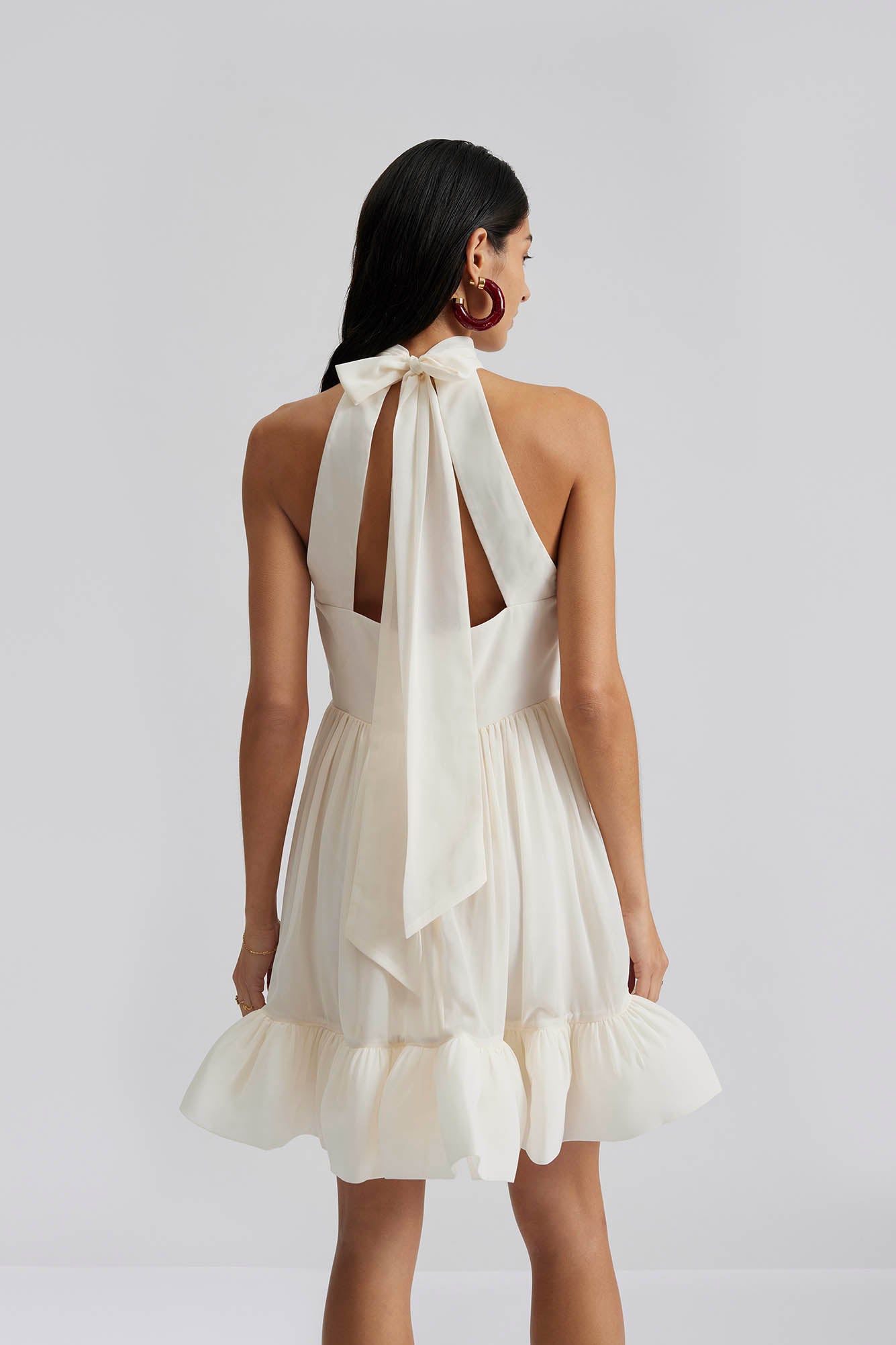 Fern Halterneck Mini Ruffled Dress White - White