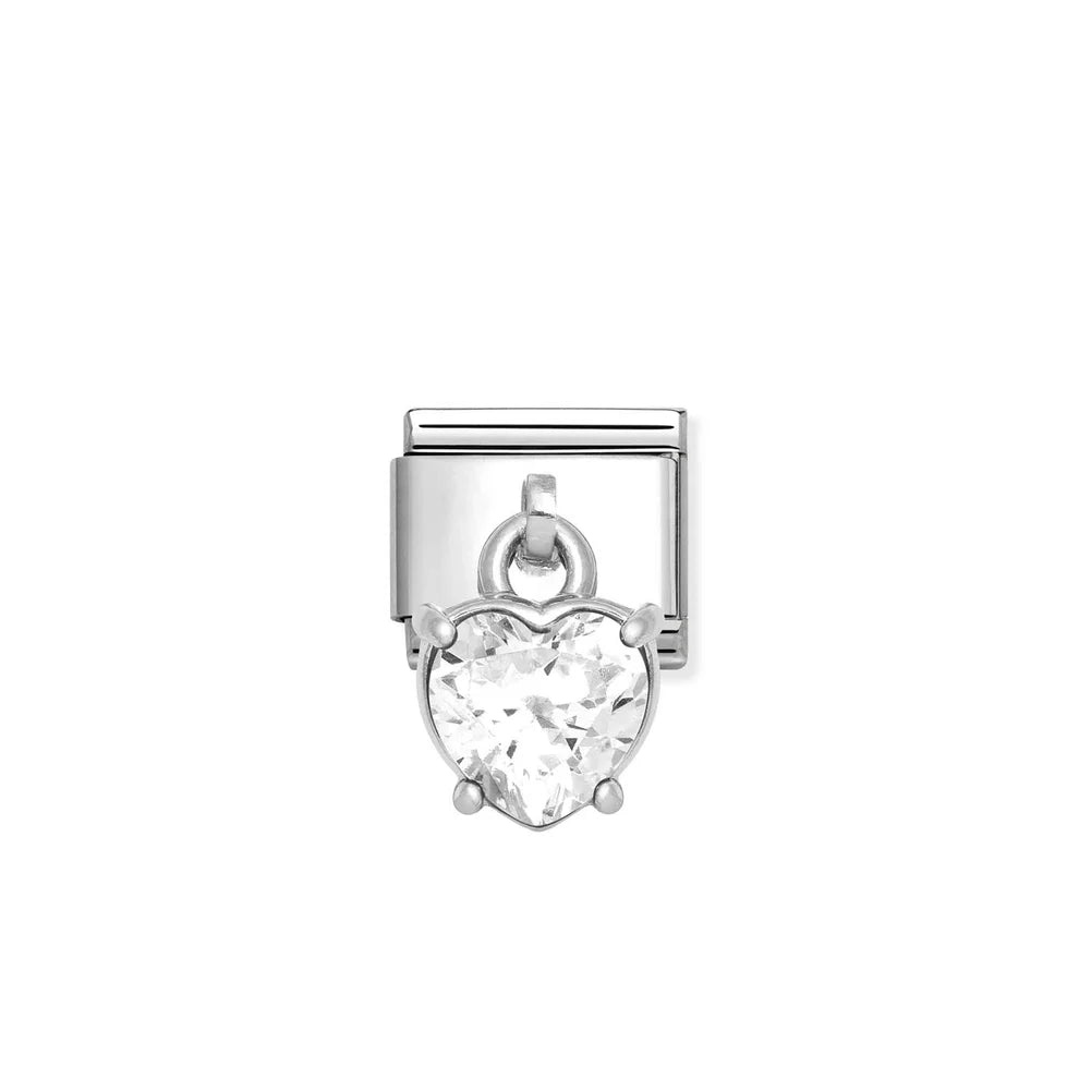 White Cubic Zirconia Heart Charm - Silver