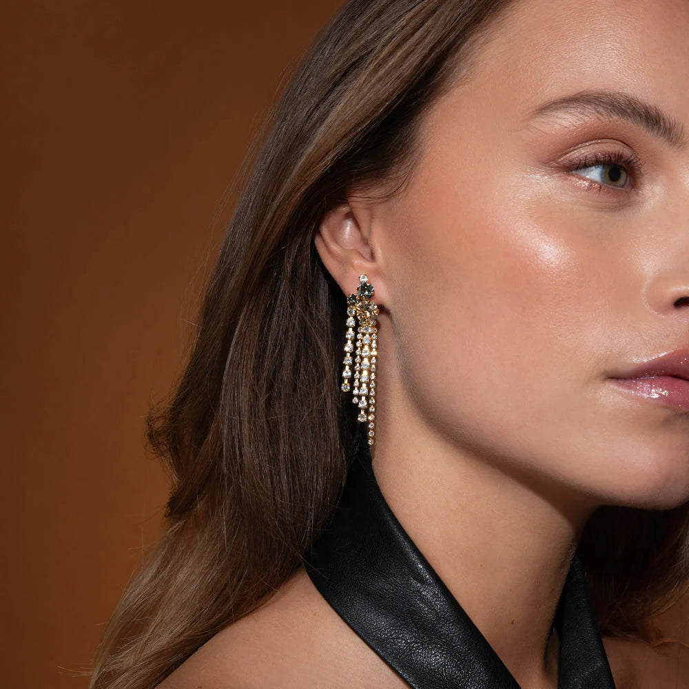 Amy Earrings Gold Black Combo - Gold