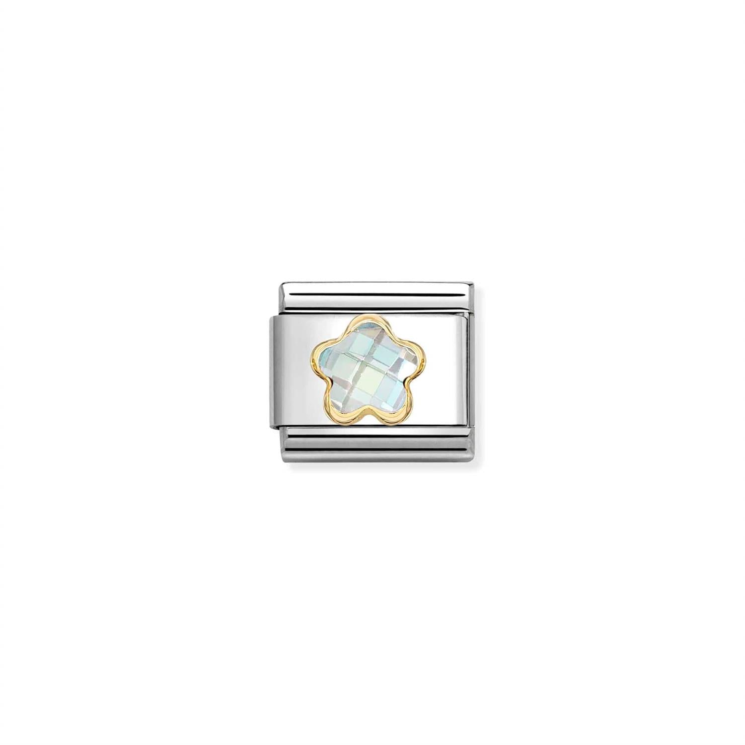 Cubic Zirconia Flowers Link Charm - Silver