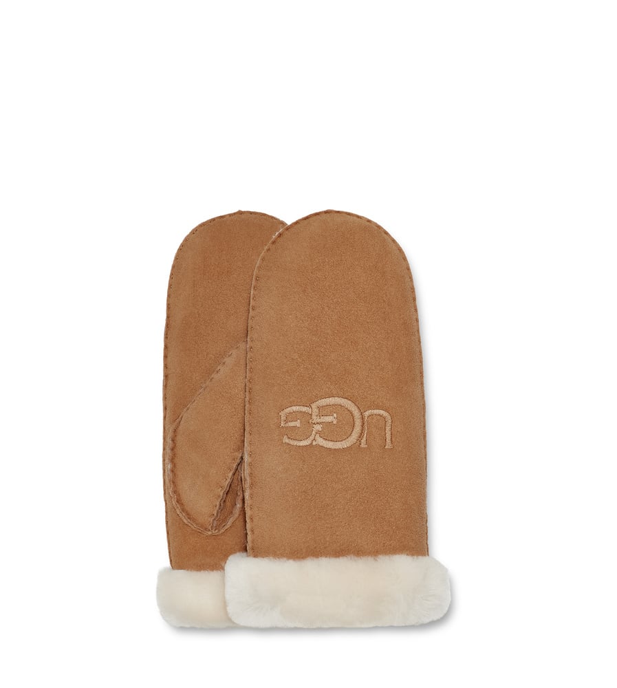 Shearling UGG Embroider Mitten Chestnut - Camel