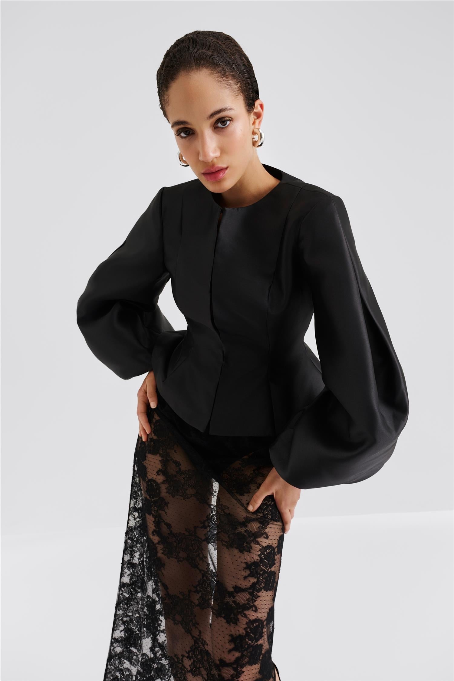 Vendela Balloon Sleeve Blouse Black - Black