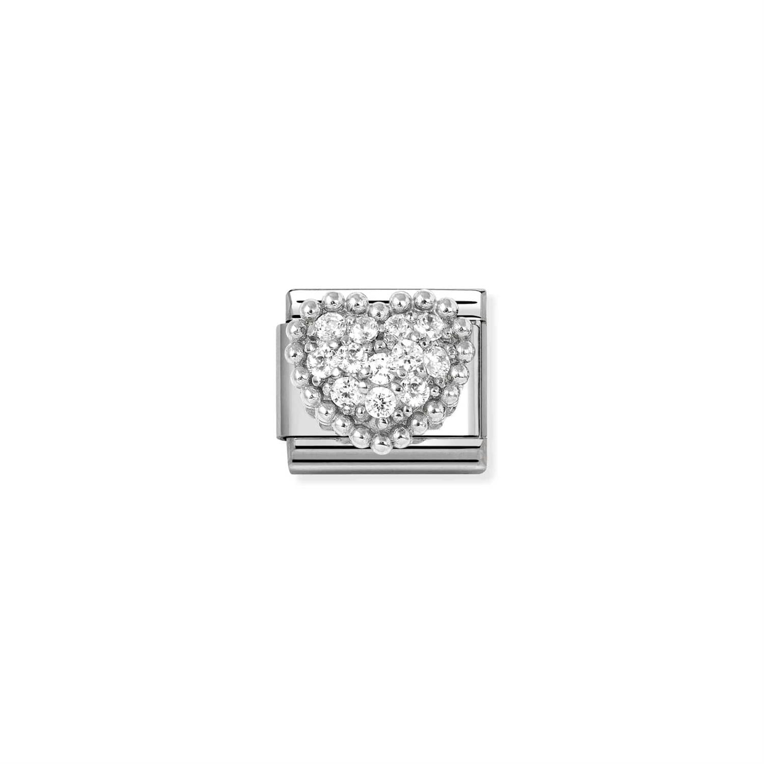 White Dot Heart Link Charm - Silver