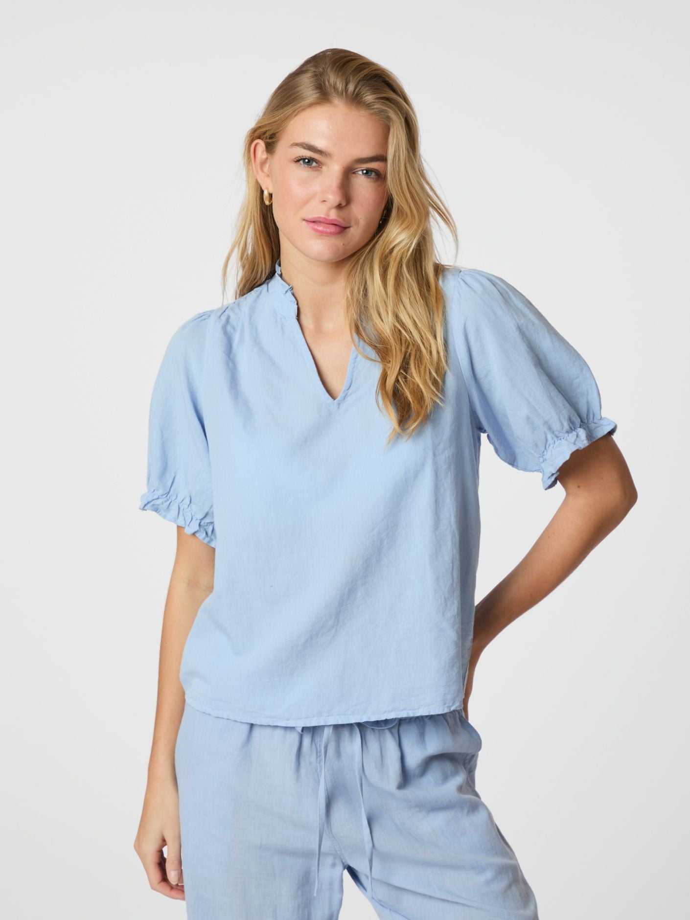 Odesa Linen Blouse Light Blue - Sky Blue