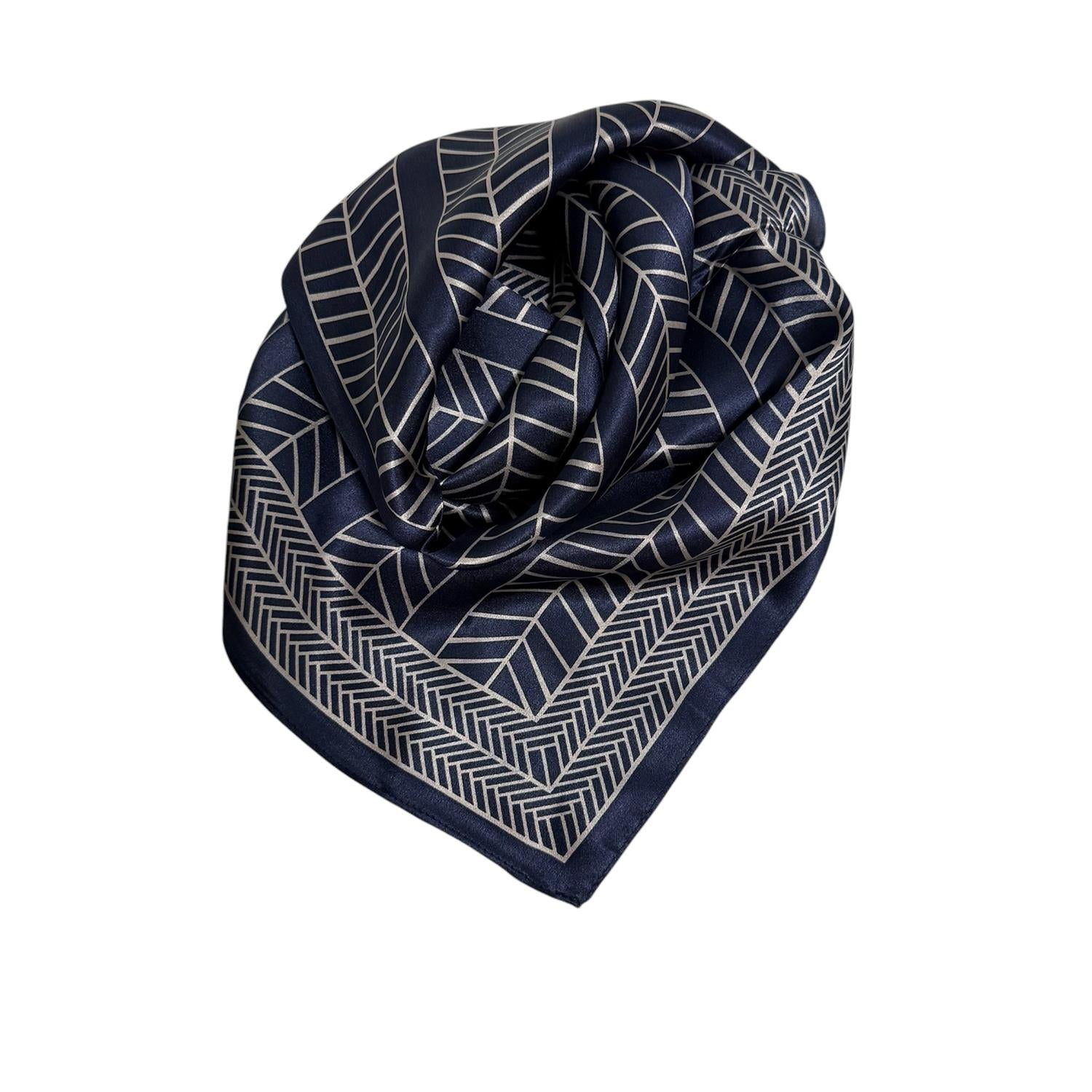 Silk Scarf 53x53 Blue/Cream - Navy