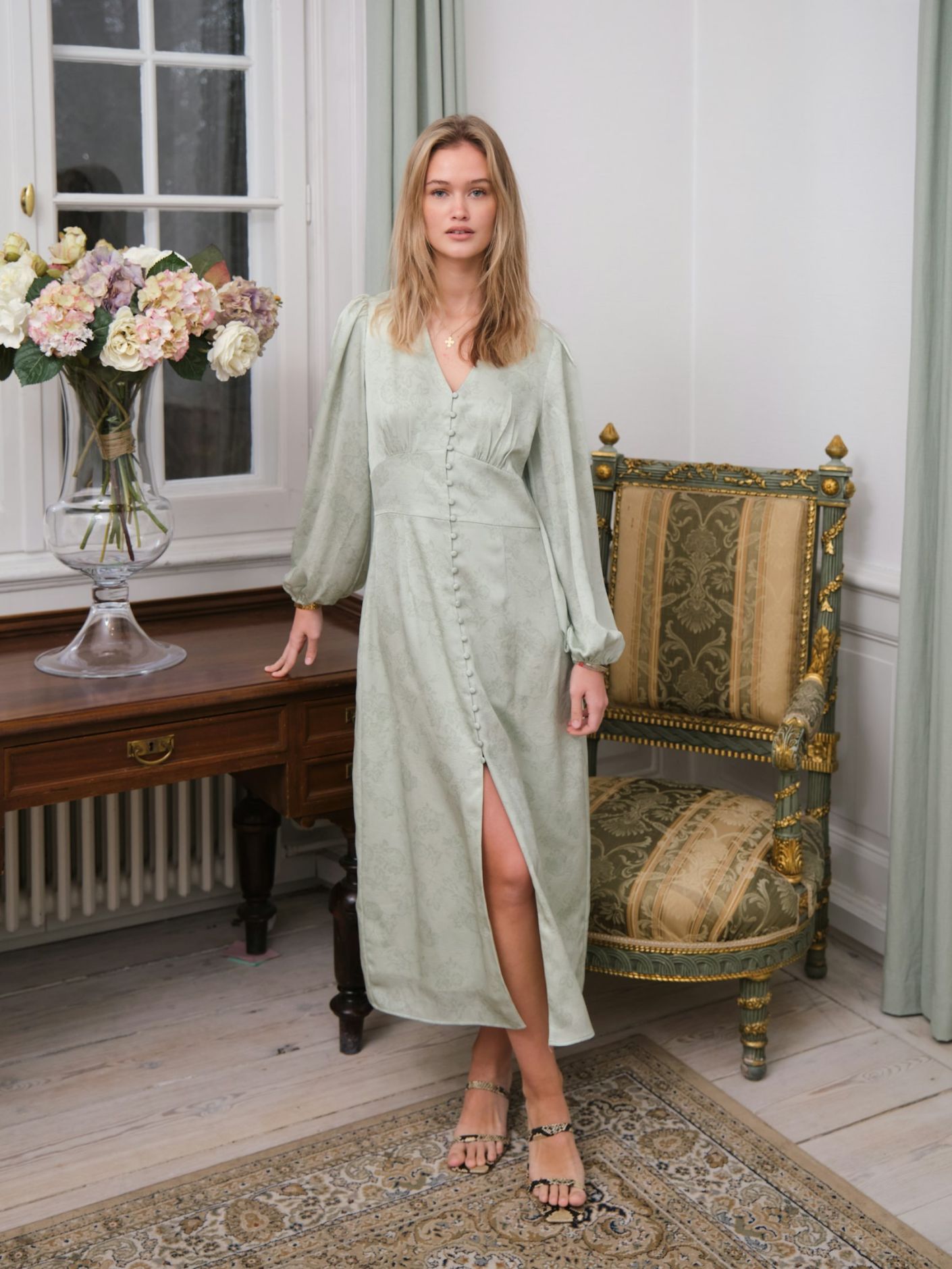 Alto Pattern Sateen Dress Light Green - Sage