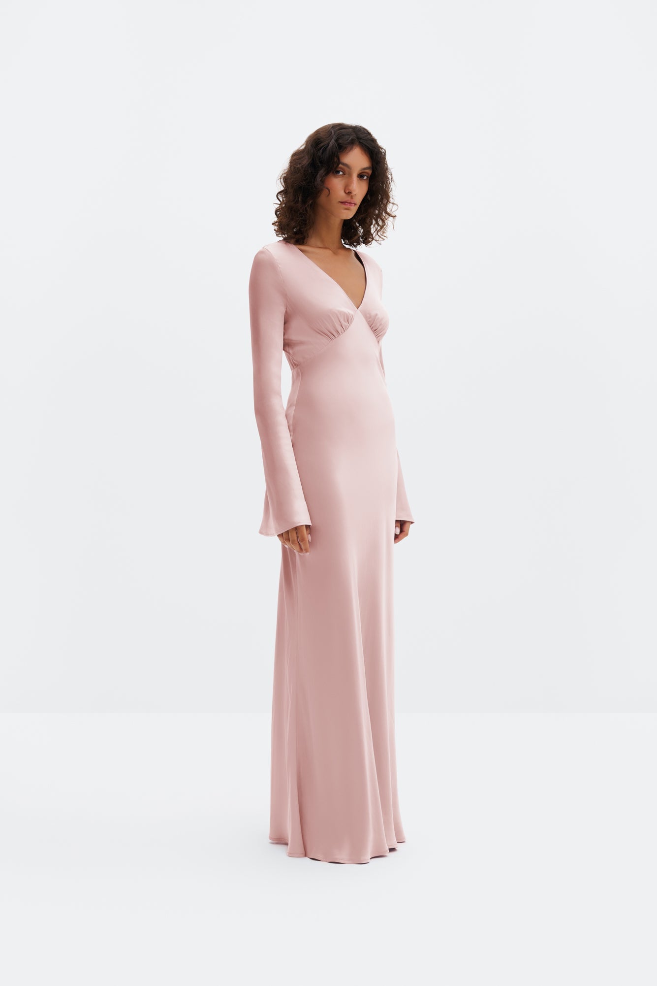 Carolina Flared Sleeve Satin Maxi Dress Blush - Blush