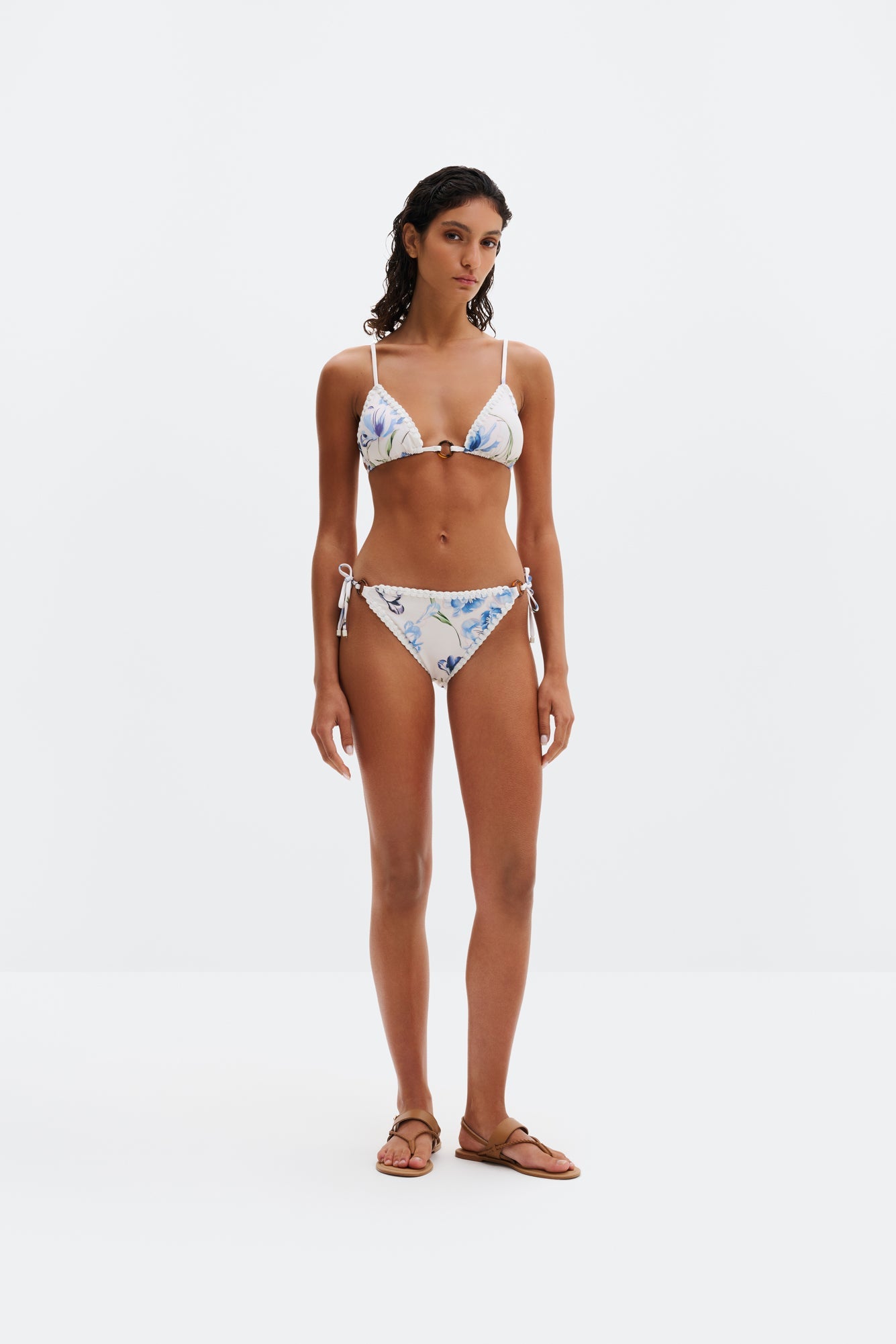 Roselyn Crochet Trimmed Bikini Bottom Tulip Blue - White