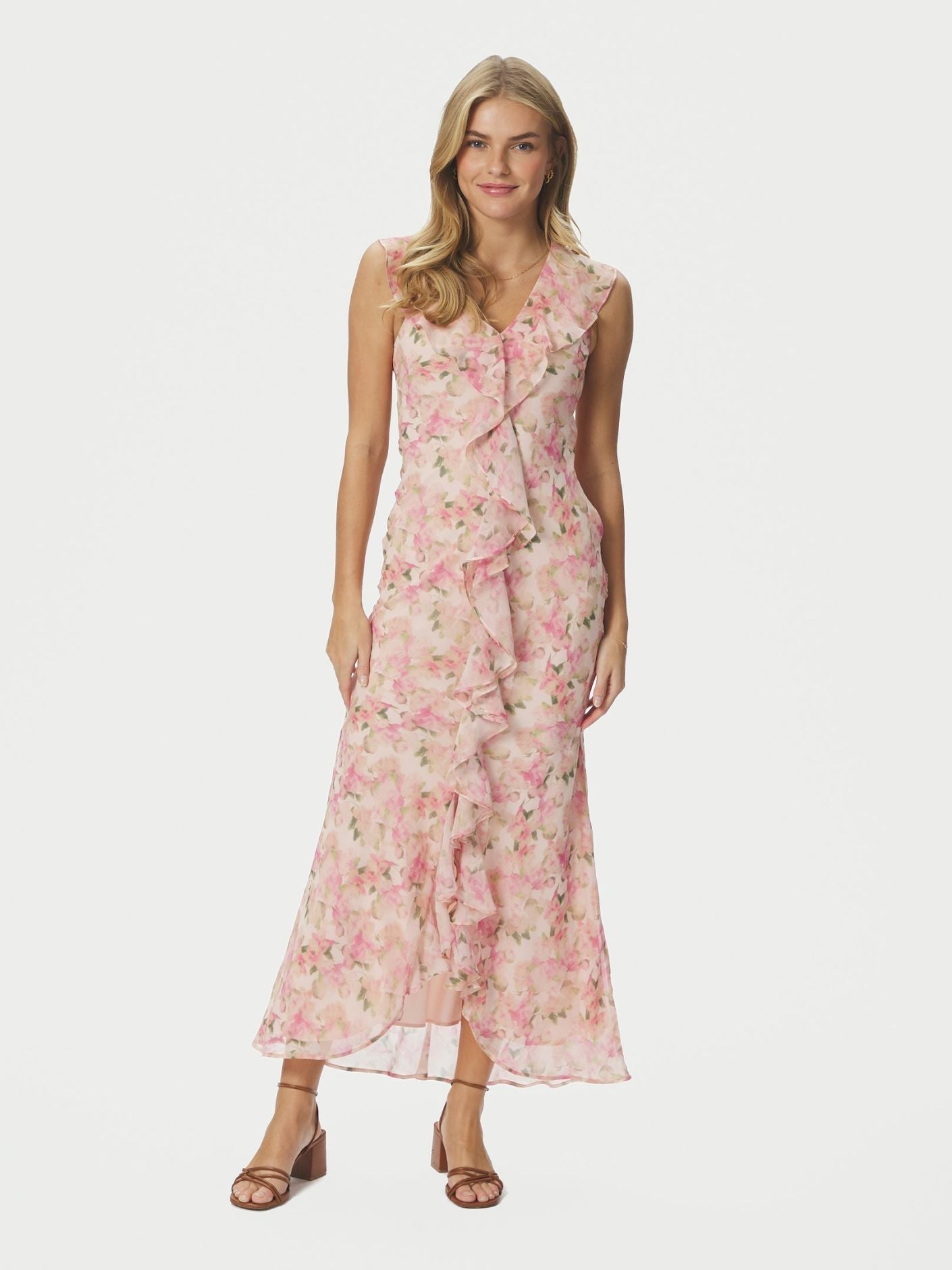 Zella Chiffon Print Dress Dusty Pink - Pink