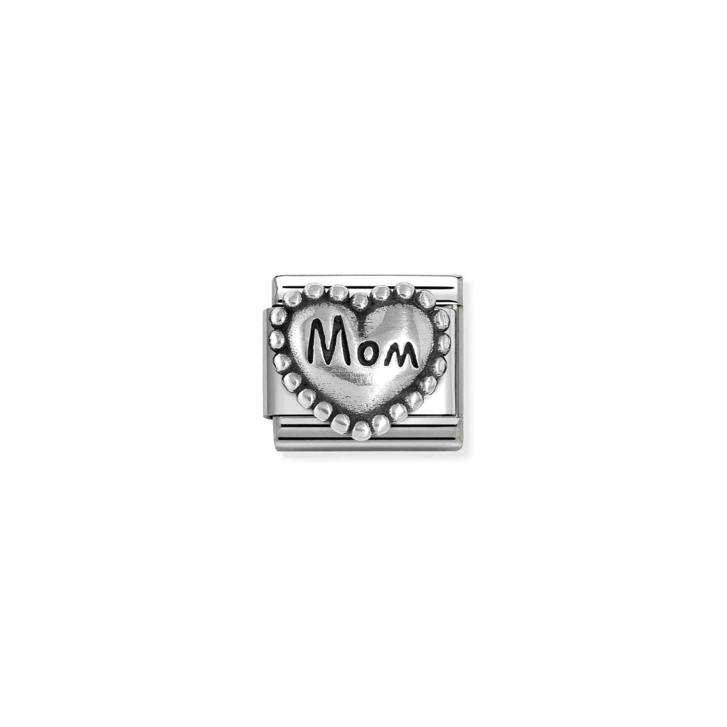 Heart With Dots Mom Charm - Silver
