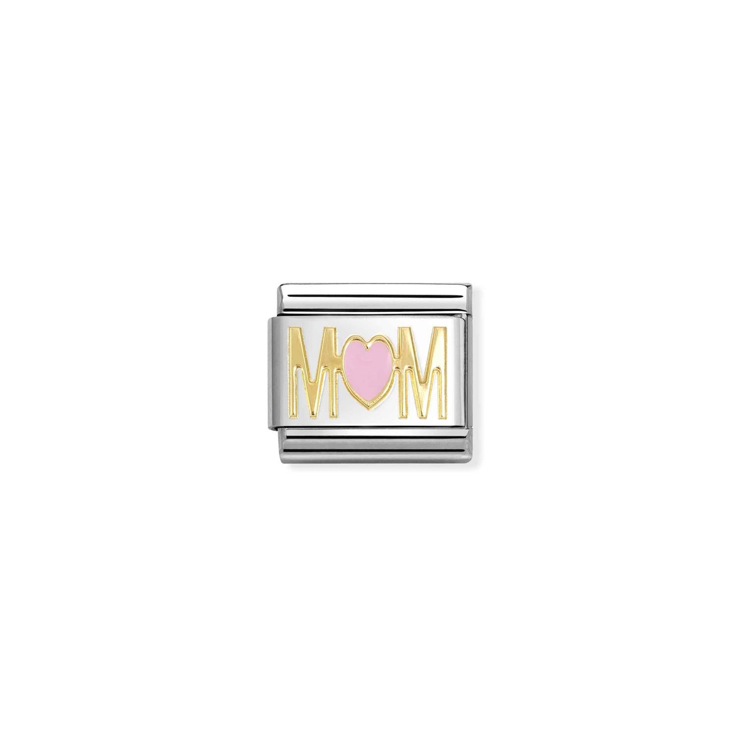 Mom Pink Heart Link - Silver