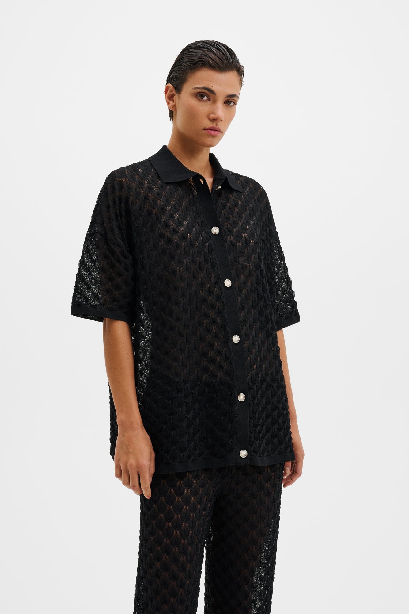 Moa Oversized Knitted Shirt Black - Black