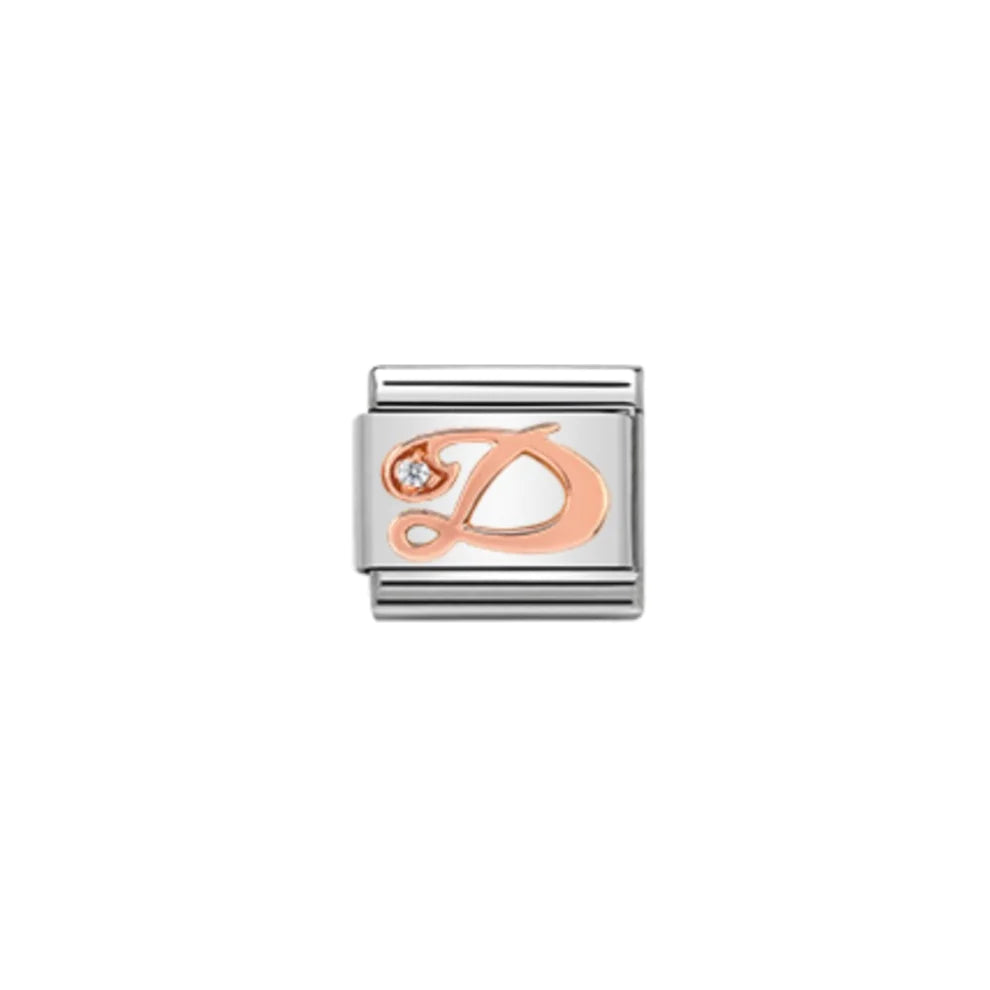 Letter D with Cubic Zirconia Rose Gold Link - Gold