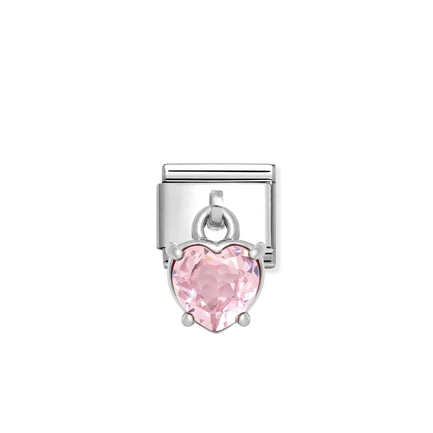 Pink Cubic Zirconia Heart Link Charm - Silver