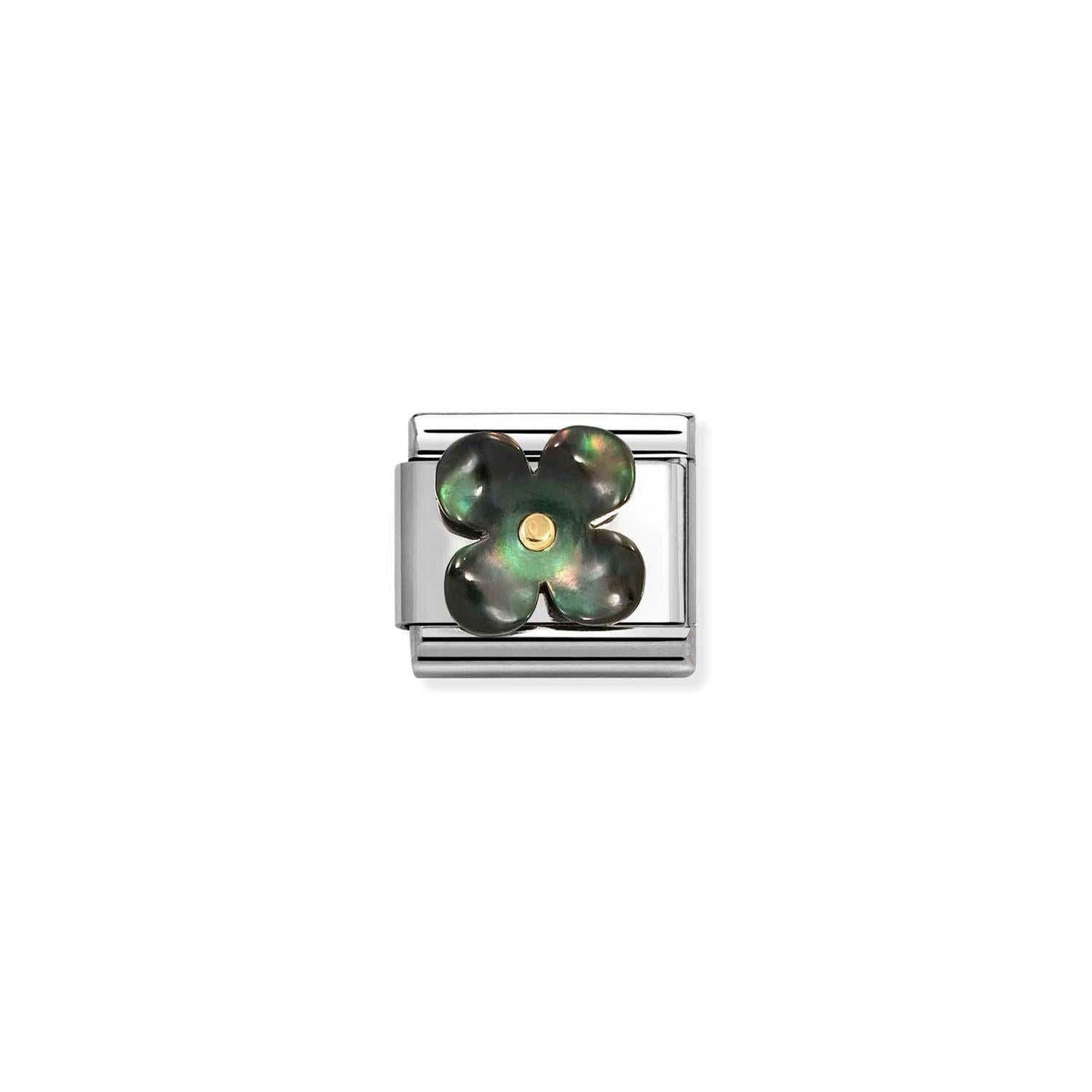 Flower Mother Of Pearl Black Link Charm - Black