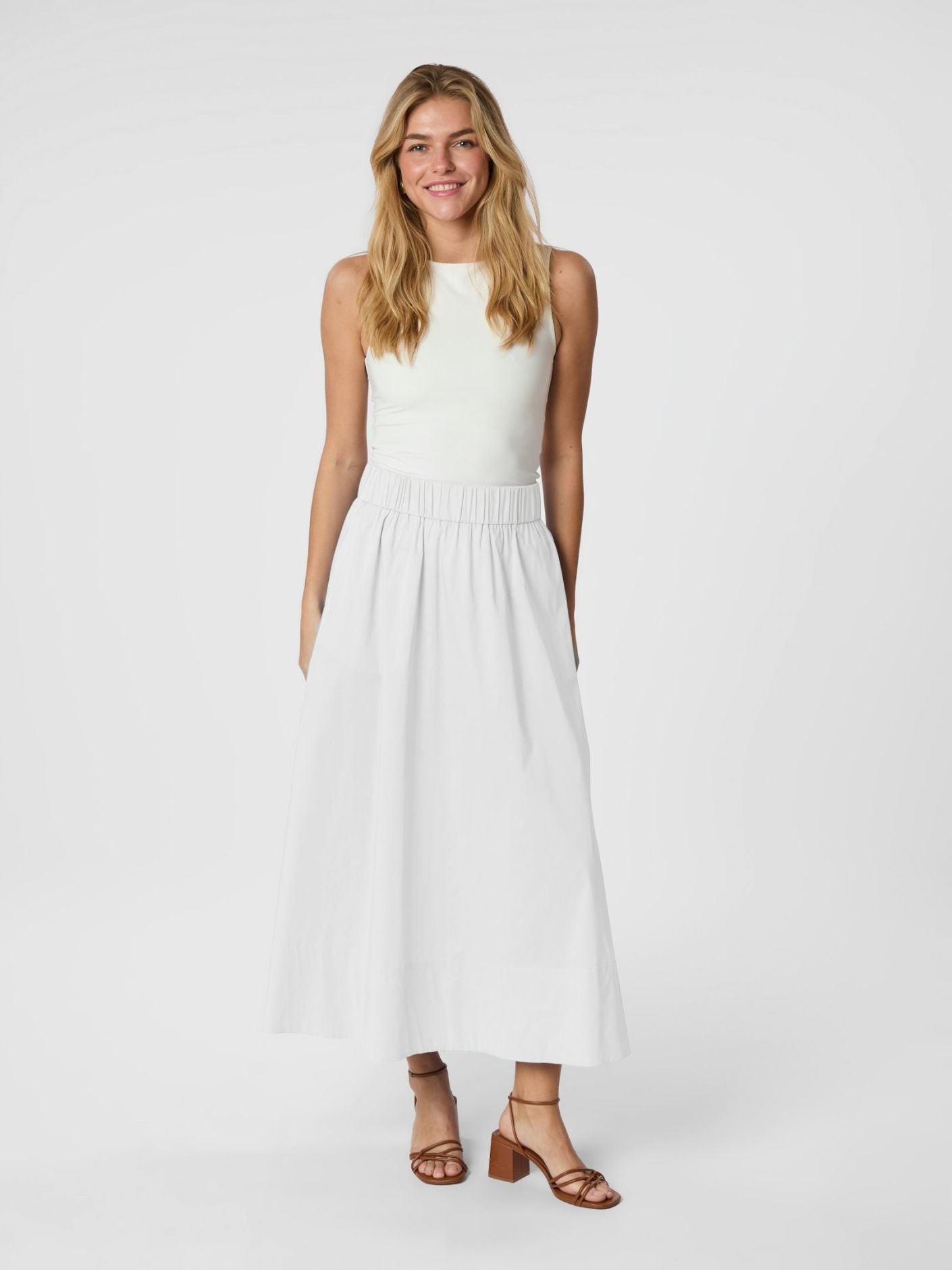 Yara Long Poplin Skirt White - White