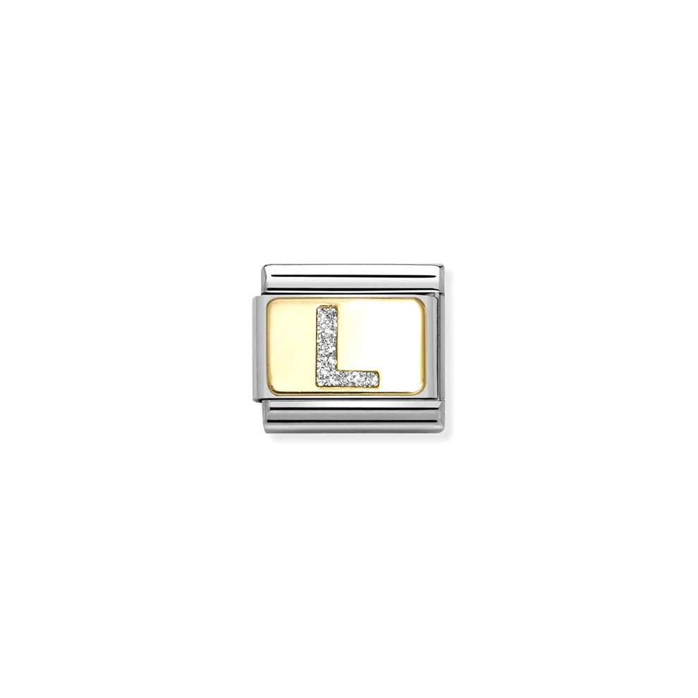 Glitter Letter L Charm - Silver
